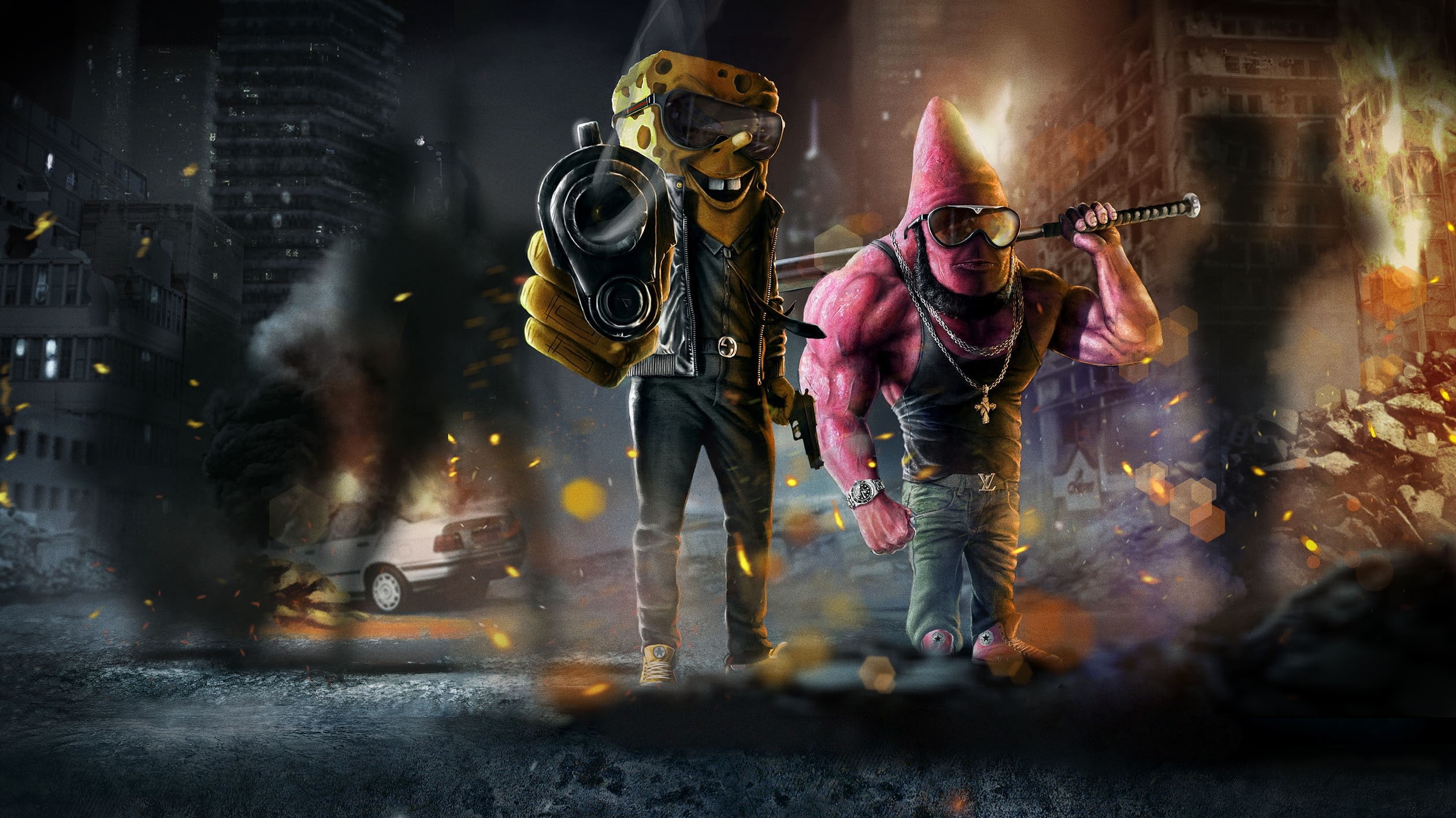 spongebob, people, architecture, weapon, hd, communication, aggression, warning sign, conflict, protection, city, government, patrick star, 1080P, sign, HD Wallpaper