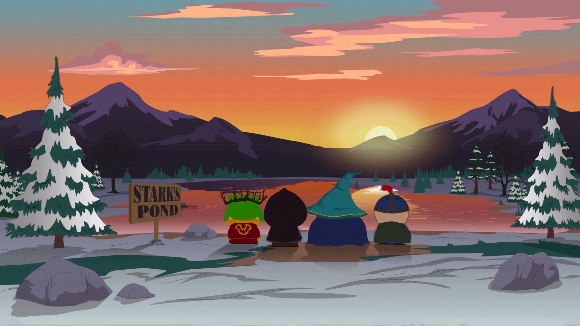 people, South Park: The Stick Of Truth, 1080P, South Park, cloud - sky, architecture, mountain, adult, sunset, nature, leisure activity, orange color, HD Wallpaper