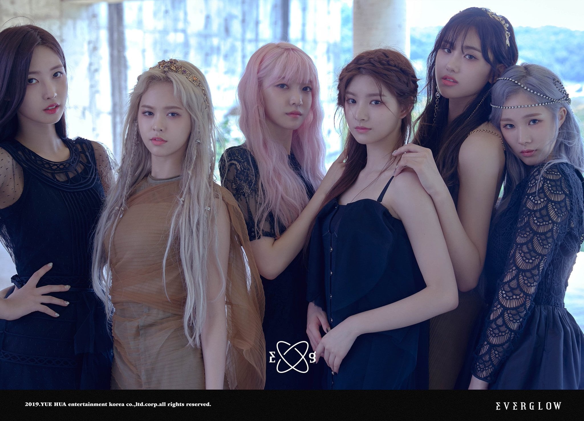 E:U (Park Jiwon), 1080P, K-pop, Aisha (Heo Yoorim), EVERGLOW, Sihyeon (Kim Sihyeon), Wang Yiren, Mia (Han Eunji), Onda (Jo Serim), South Korea, HD Wallpaper