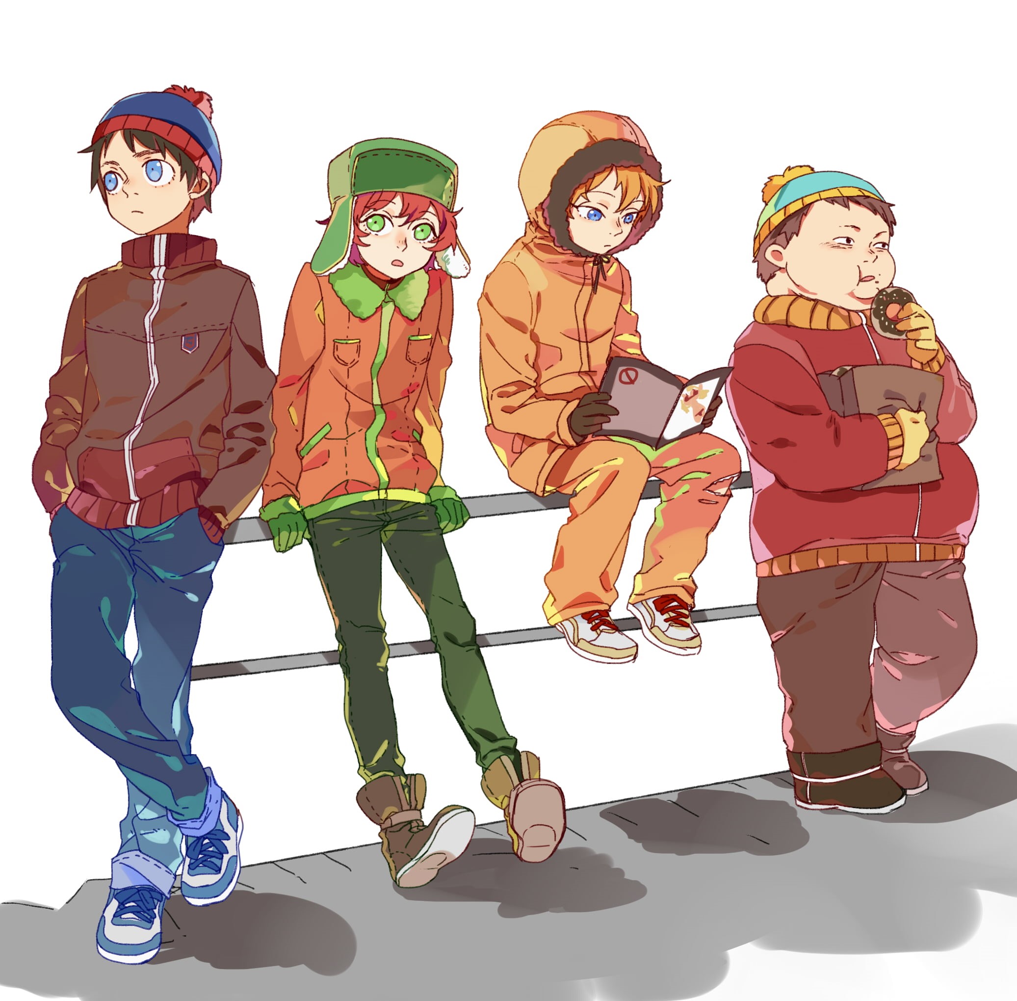 four, kenny mccormick, full length, creativity, females, leisure activity, clothing, 1080P, teenage boys, males, fun, anime, illustration, newrein, standing, HD Wallpaper