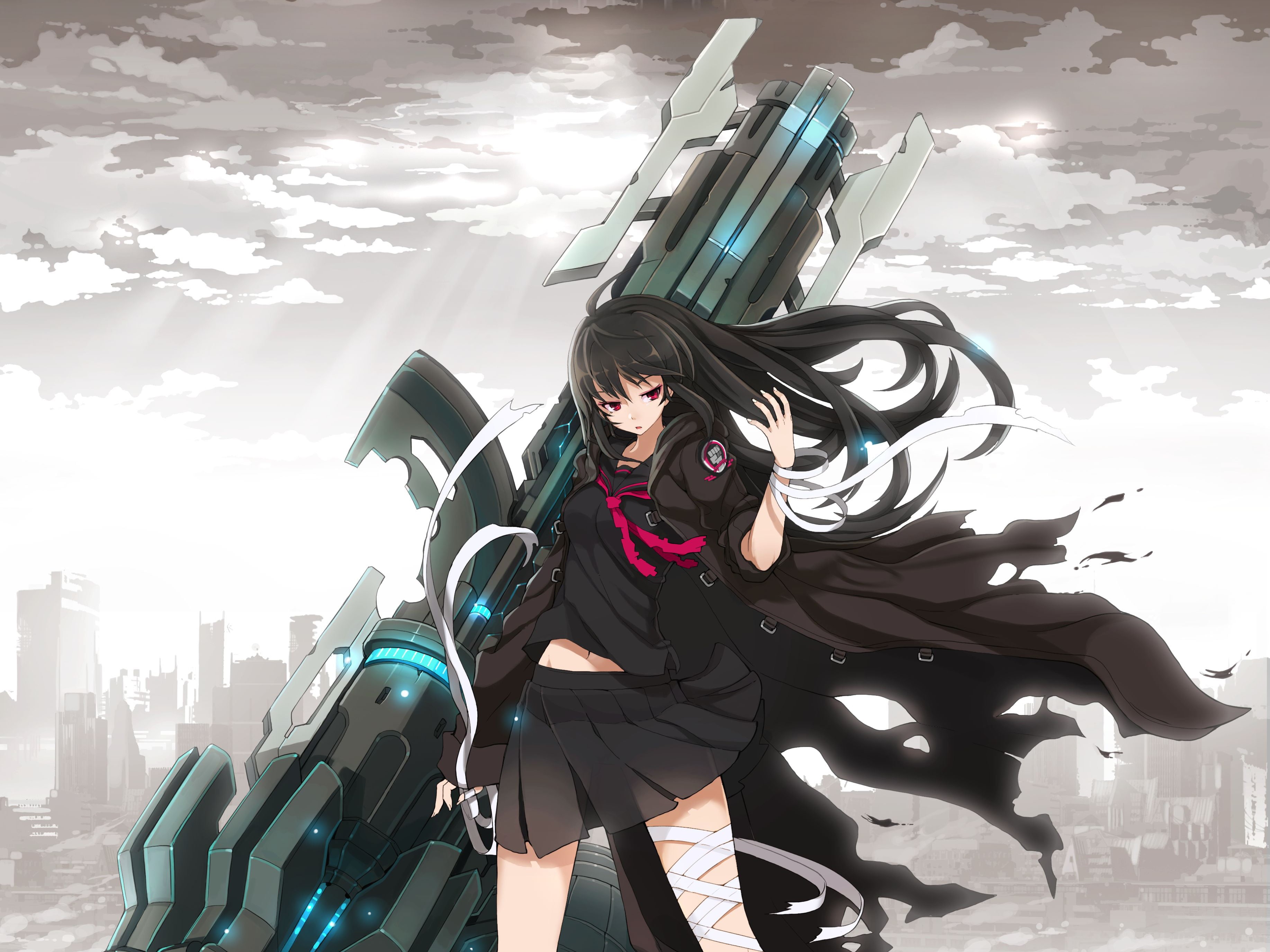 2K, cannons, long hair, Soul Worker, castle, black hair, Iris Yuma (Soul Worker), war, bow, digital art, skirt, South Park: The Stick Of Truth, anime, HD Wallpaper