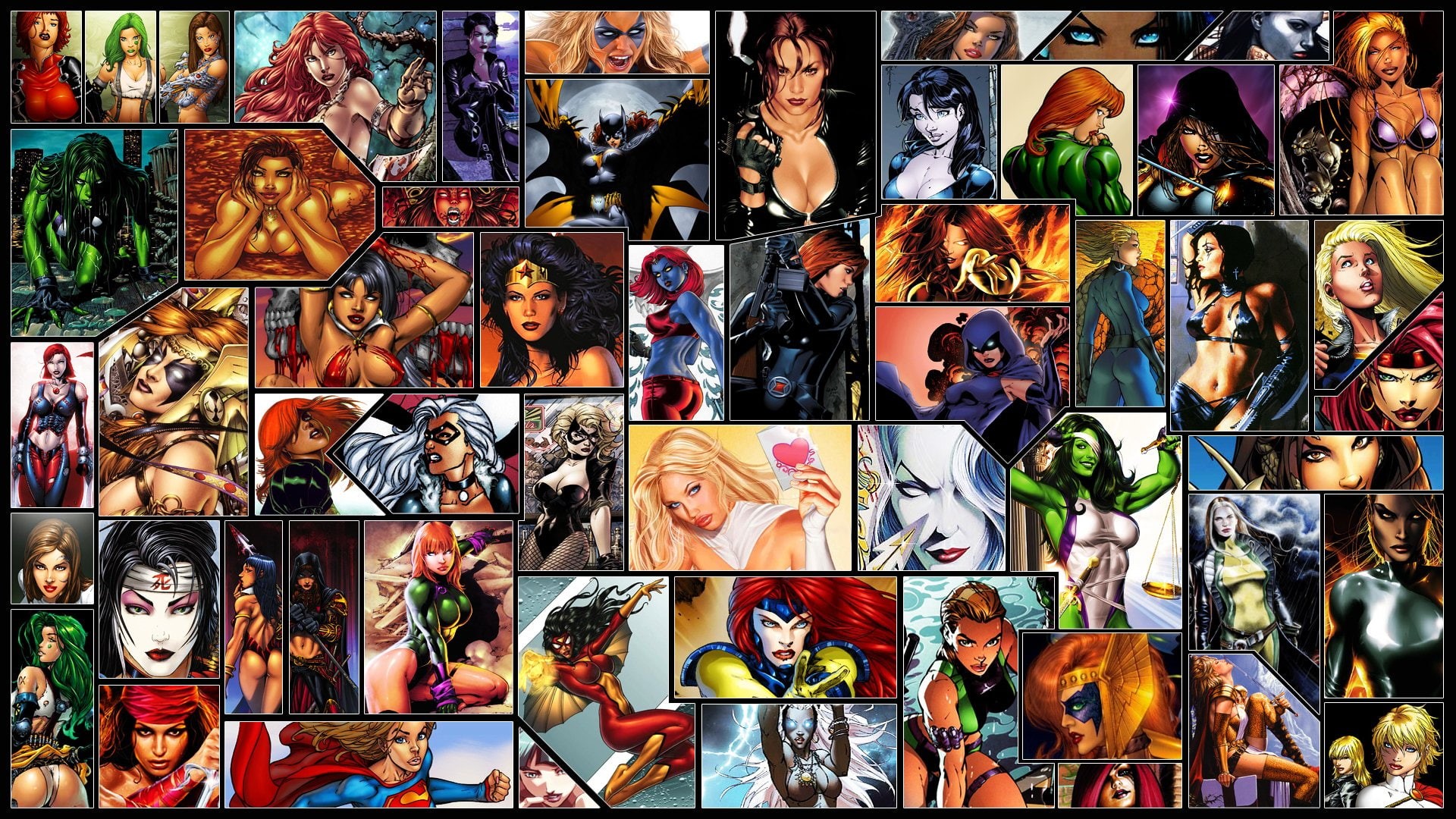 Lady Death, Spider-Woman, Aphrodite (Comics), Wonder Woman, Mystique (Marvel Comics), Comics, Black Widow, Bloodrayne, She-Hulk, Collage, Phoenix (Marvel Comics), HD Wallpaper