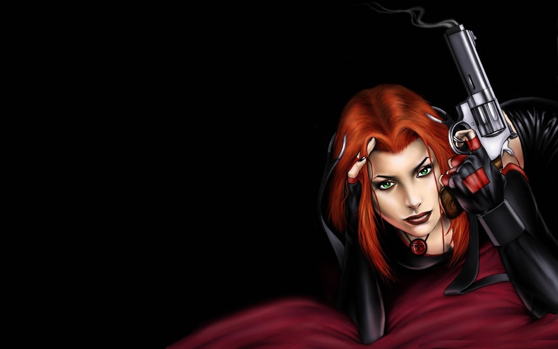 vampire, illustration, evil, gun, girl, resident, 1080P, game, bloodrayne, red, ivy, HD Wallpaper