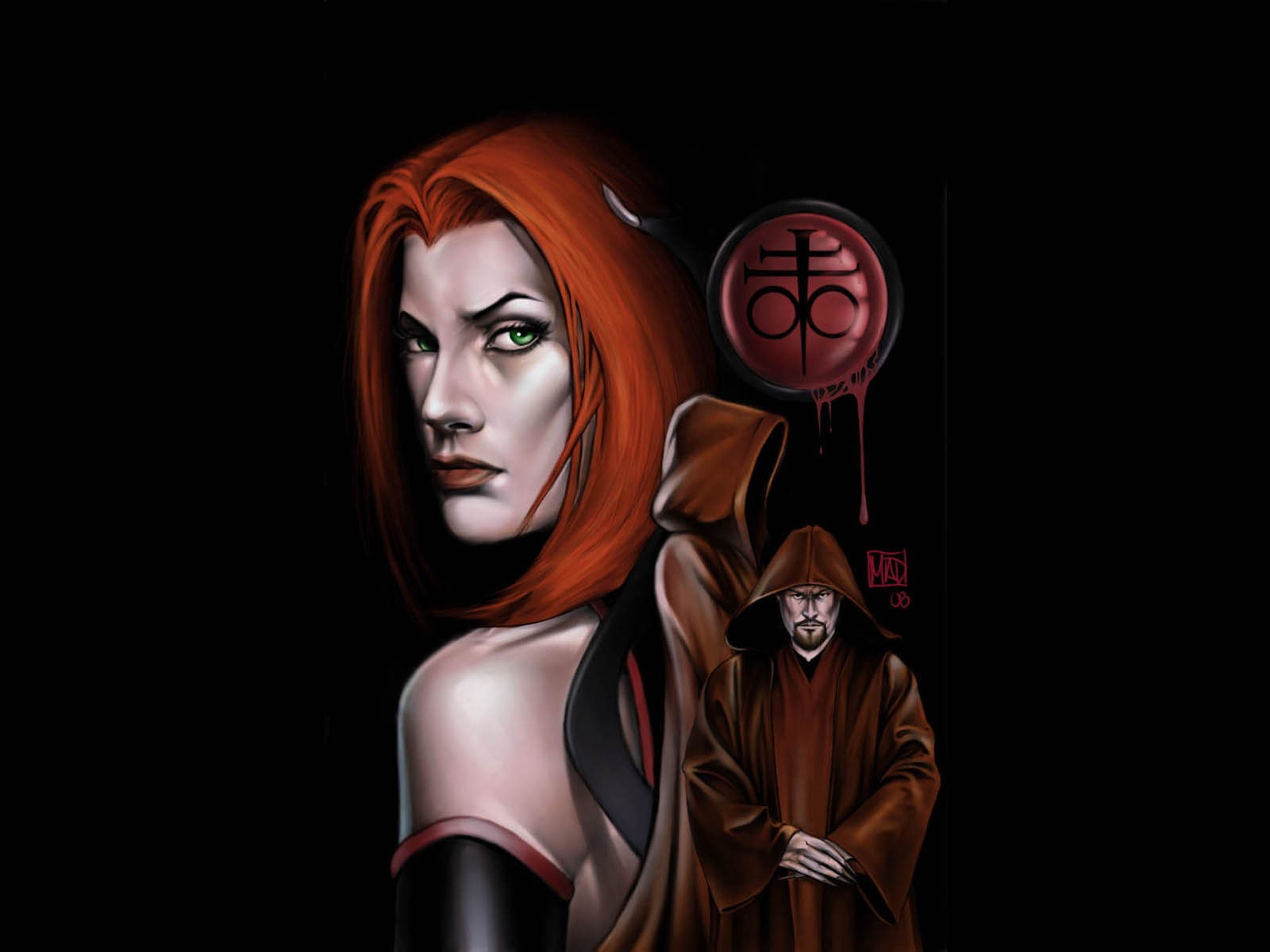 bloodrayne, illustration, hd, woman, red, 720P, haired, comics, HD Wallpaper