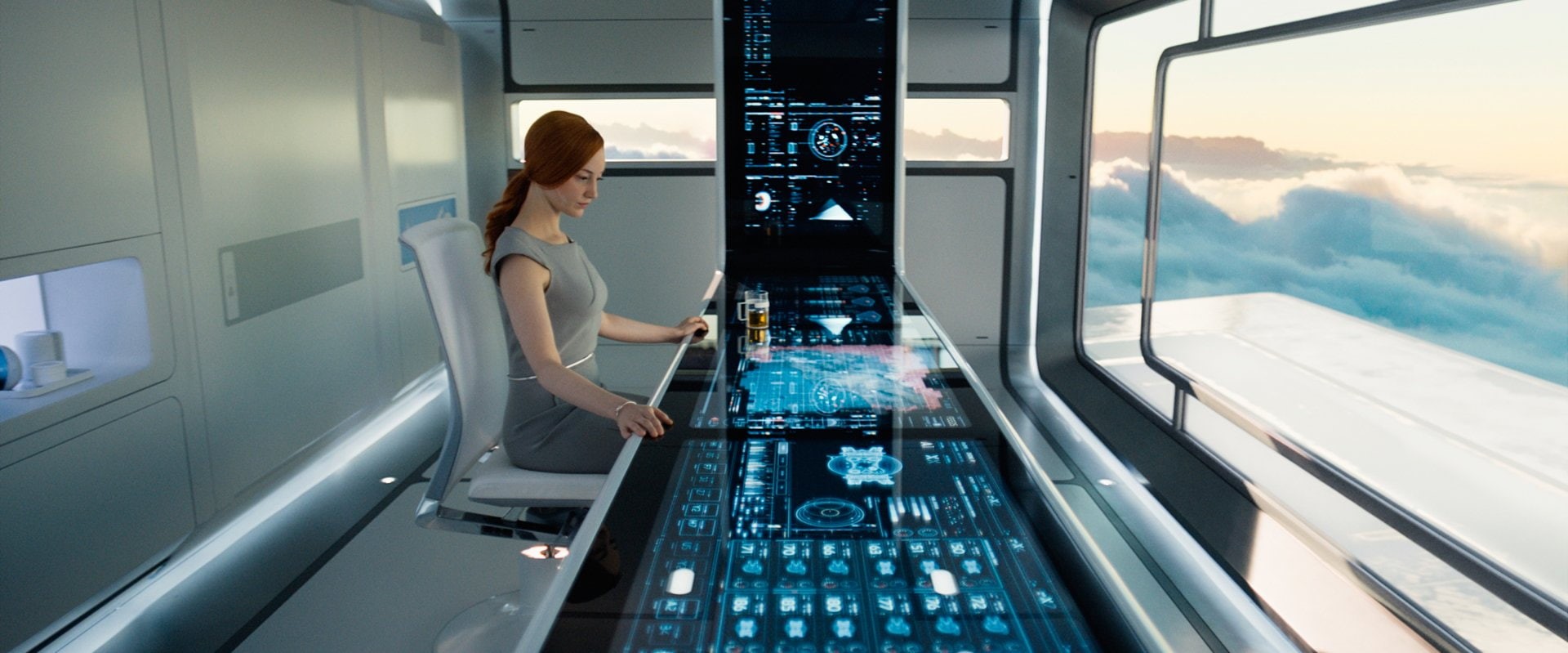 computer monitor, looking, window, computer, Andrea Riseborough, 1080P, connection, adult, control, hairstyle, communication, security, standing, travel, HD Wallpaper
