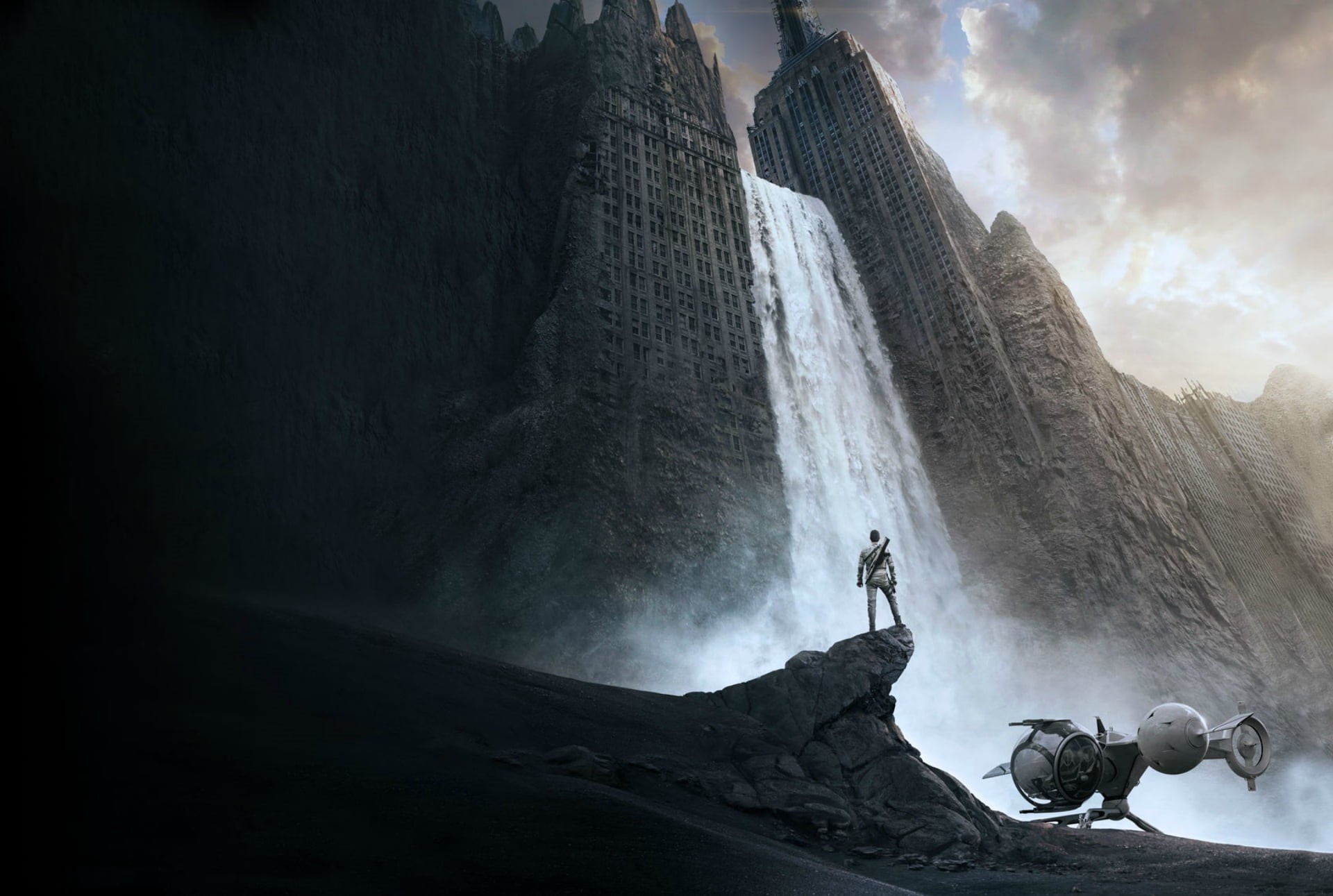 nature, waterfall, apocalyptic, beauty in nature, actor, danger, snow, sport, water, 2013, adult, motion, post, star, Oblivion, Movies, mountain, HD Wallpaper