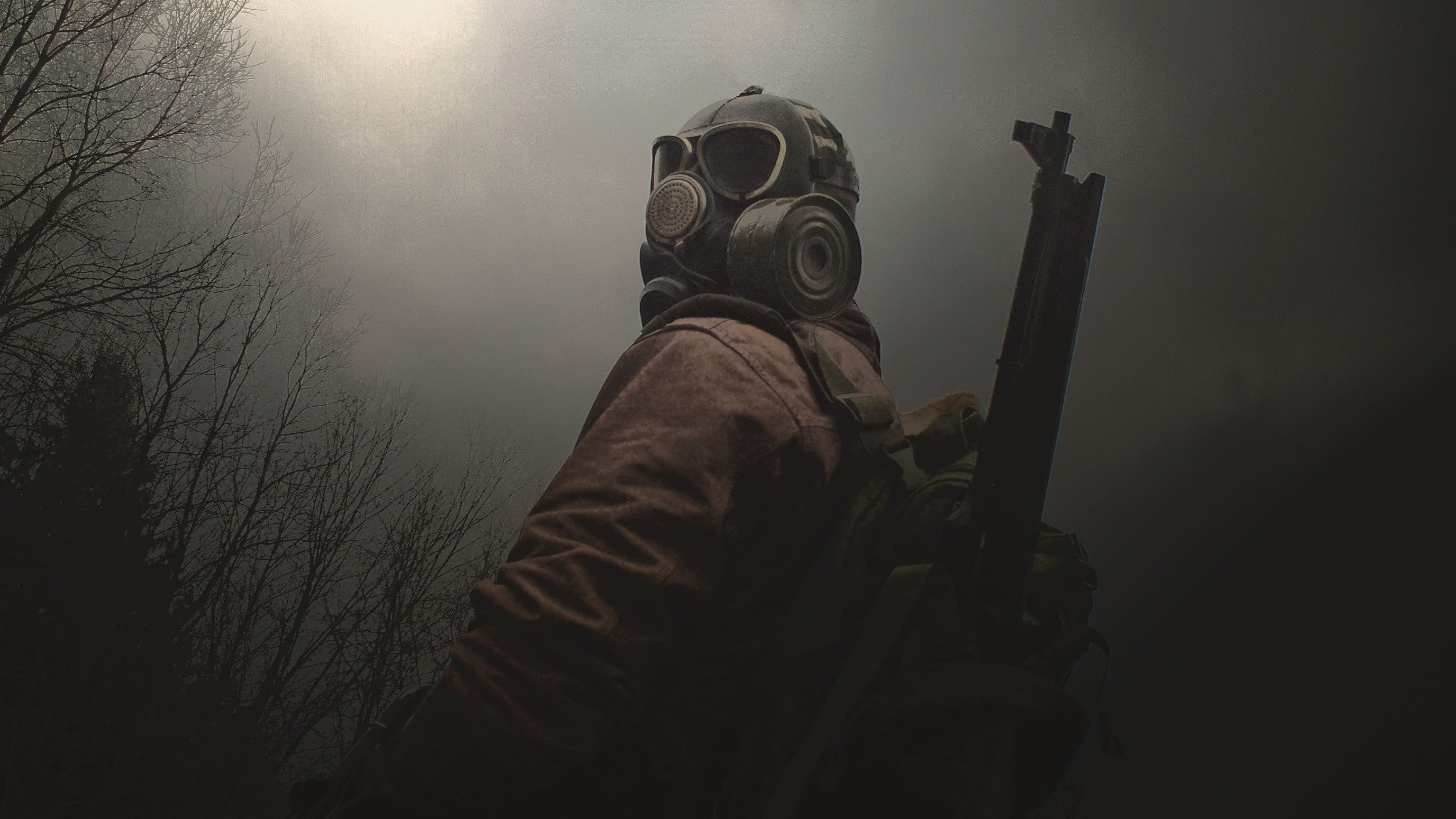 obscured face, lifestyles, men, outdoors, mask, jacket, clothing, 2K, brown, gun, real people, holding, plant, unrecognizable person, nature, s, forest, HD Wallpaper