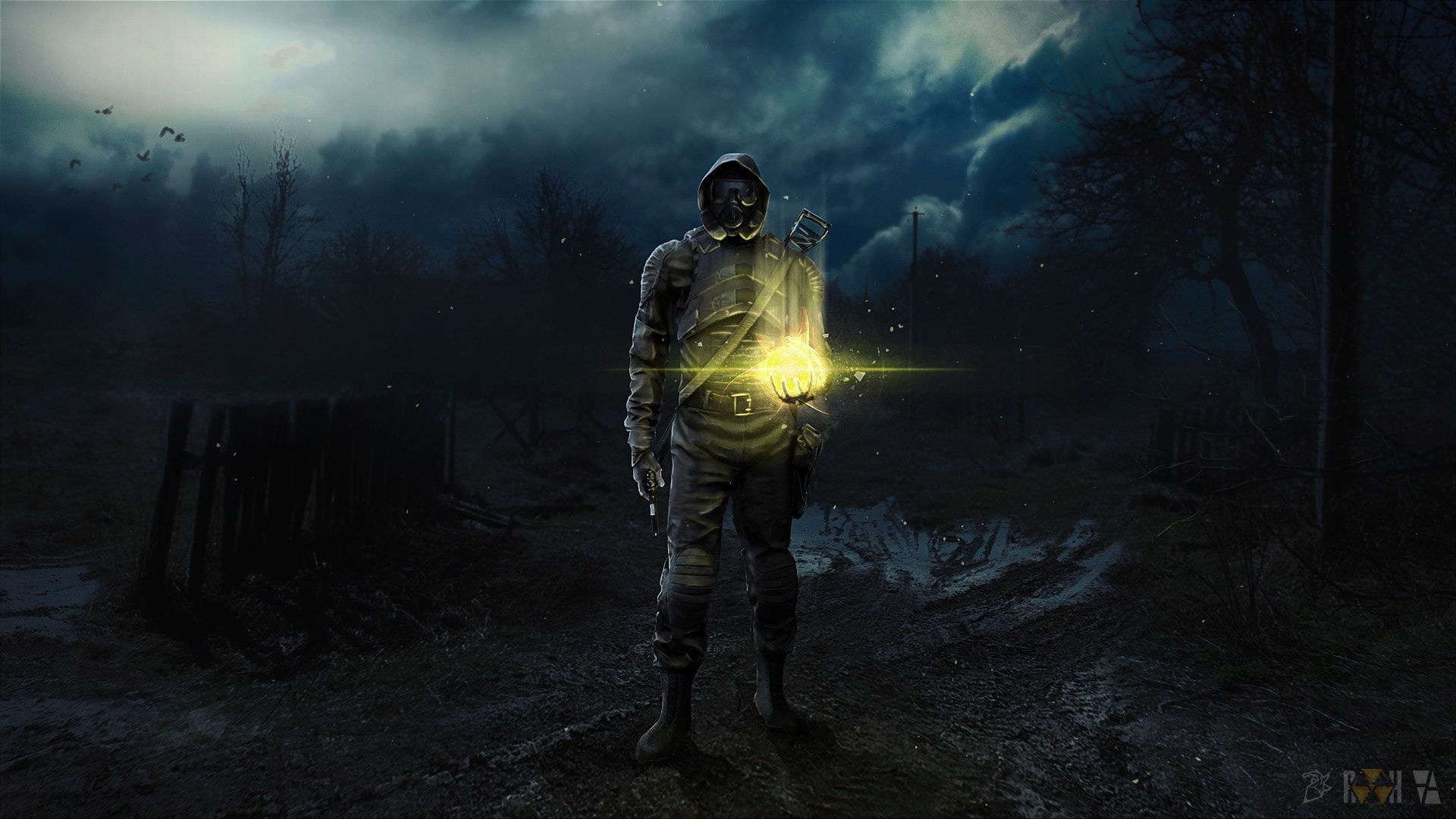 adult, men, standing, sign, full length, security, protection, 1080P, cloud - sky, fog, communication, fantasy art, S.T.A.L.K.E.R., fan art, government, HD Wallpaper