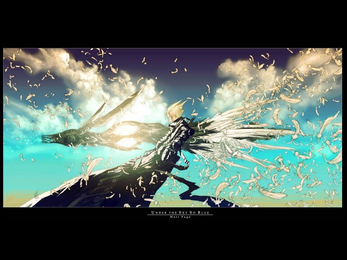 low angle view, auto post production filter, yellow, sunlight, illustration, nature, haired, male, 480P, character, Trigun, map, mode of transportation, HD Wallpaper