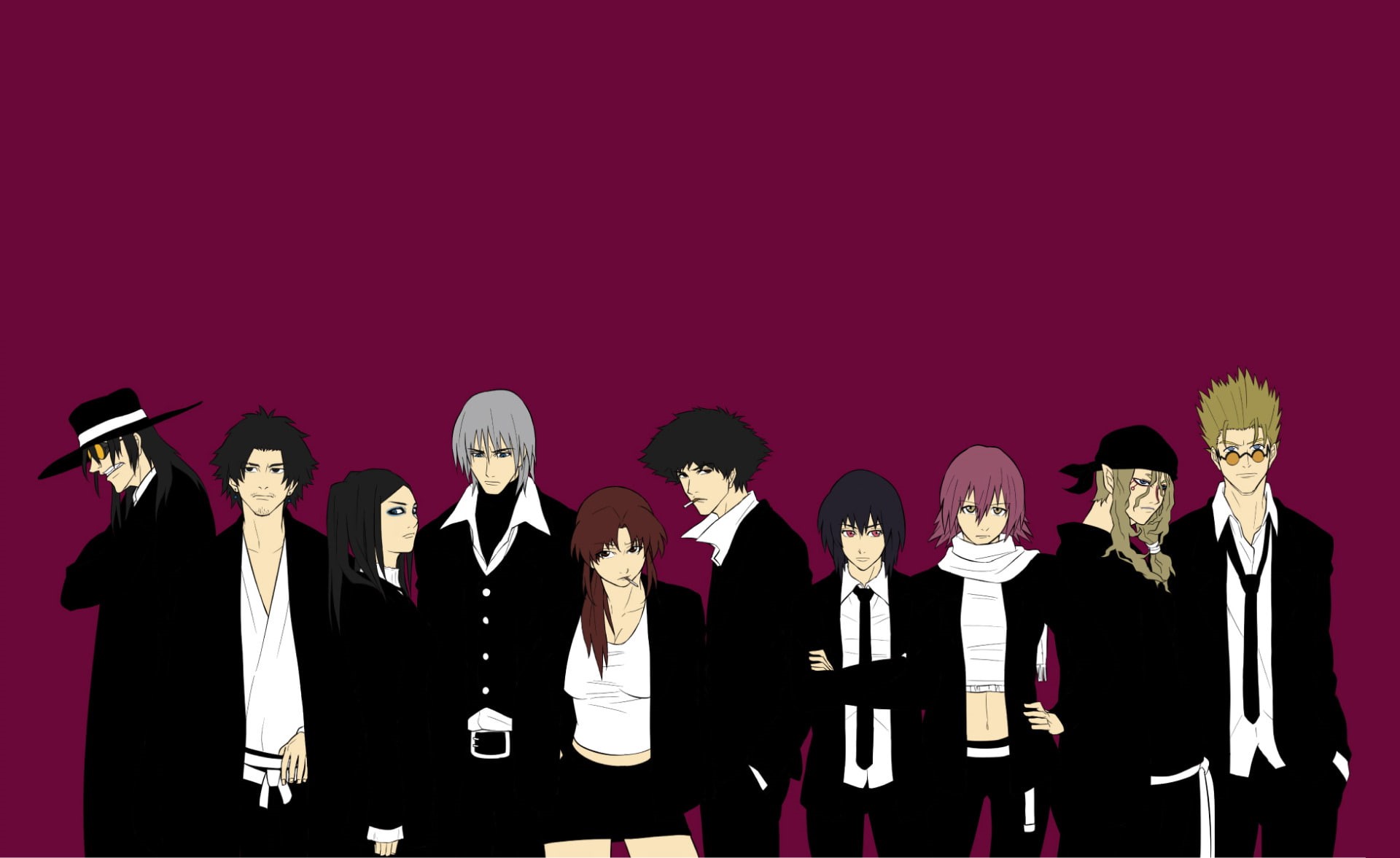 Alucard (Hellsing), Re-L Mayer, Dante (Devil May Cry), Crossover, Mugen (Samurai Champloo), Anime, Spike Spiegel, Revy (Black Lagoon), 1080P, Motoko Kusanagi, HD Wallpaper