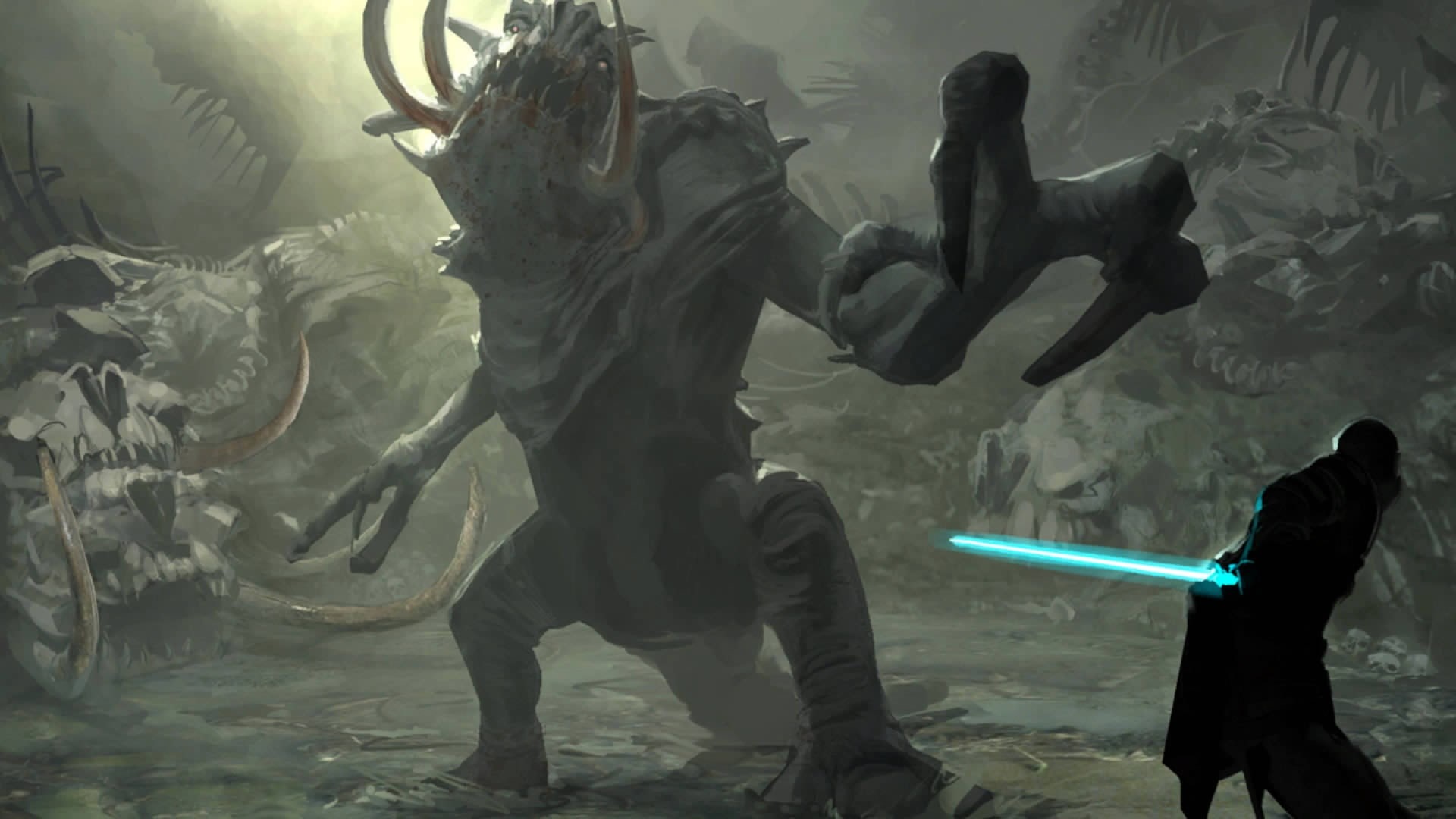 1080P, games, wars, rancor, jedi, art, star, hd, Star Wars, force, video, unleashed, HD Wallpaper