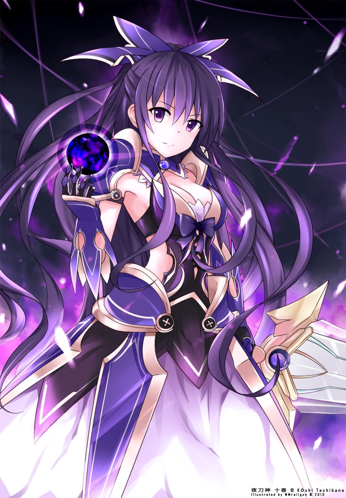 individuality, Yatogami Tohka, silver colored, ornate, purple, close-up, indoors, anime, human representation, blue, futuristic, 720P, bright, metal, no people, Phone HD Wallpaper