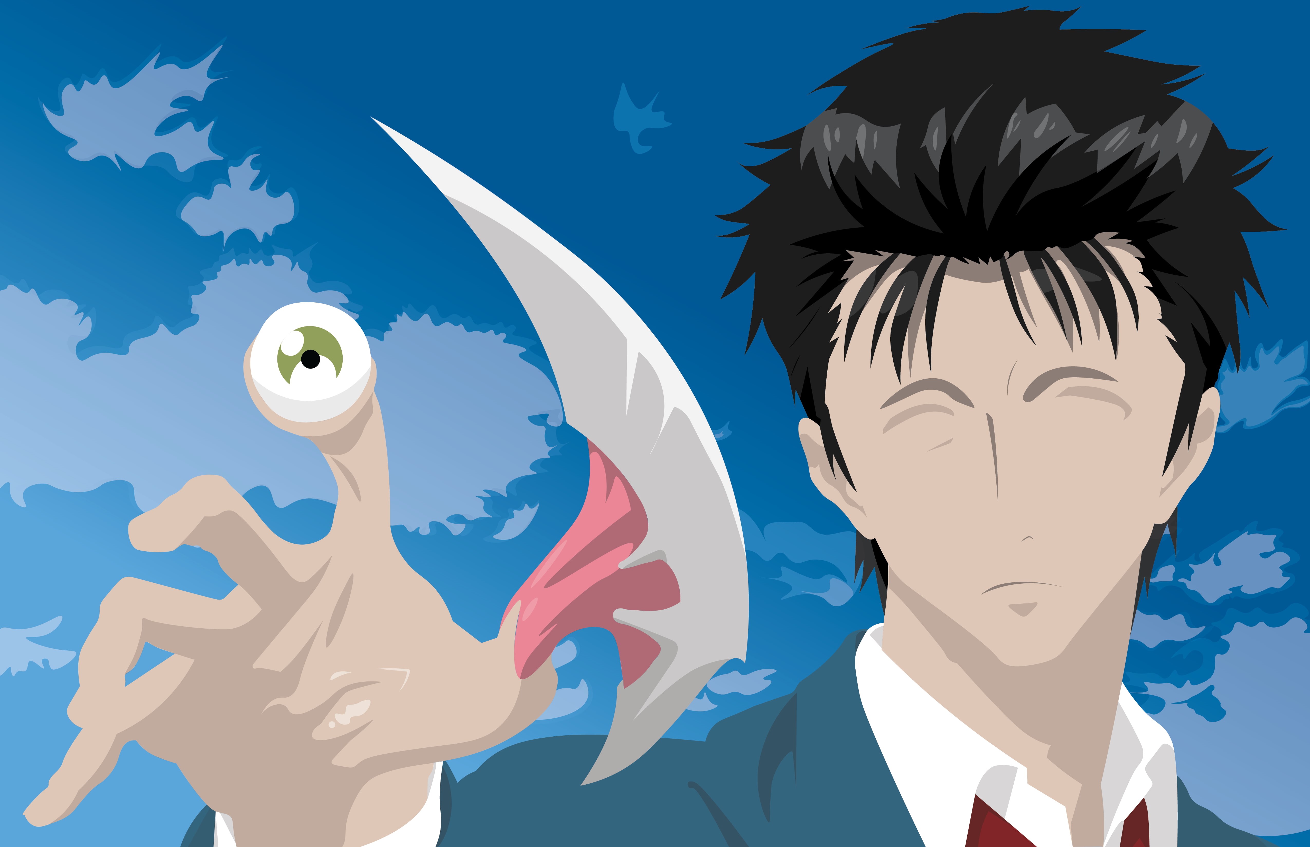 studio shot, art and craft, blue background, bird, 4K, Izumi Shinichi, nature, animal wildlife, day, representation, blue, indoors, sky, Parasyte -the maxim-, HD Wallpaper