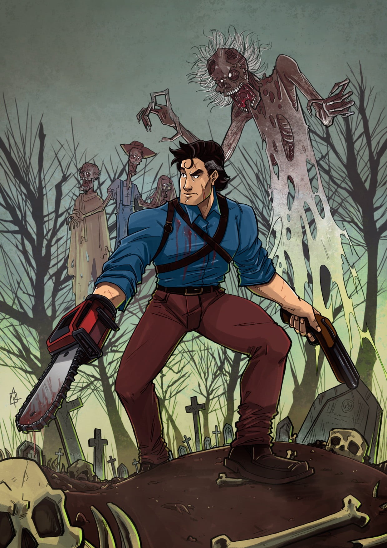 sky, Arthur França , representation, the past, full length, Ash vs Evil Dead, clothing, men, architecture, illustration, adult, art and craft, arts culture and entertainment, Phone HD Wallpaper