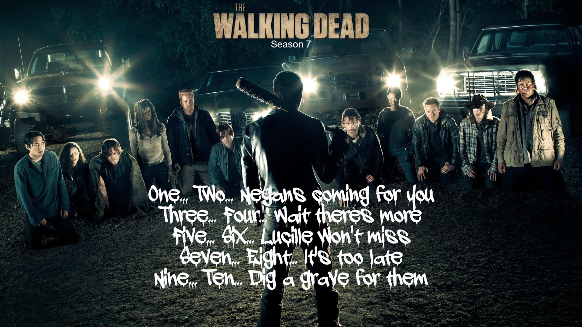 Negan (The Walking Dead), 1080P, outdoors, real people, large group of people, western script, message, placard, city, text, illuminated, night, women, HD Wallpaper