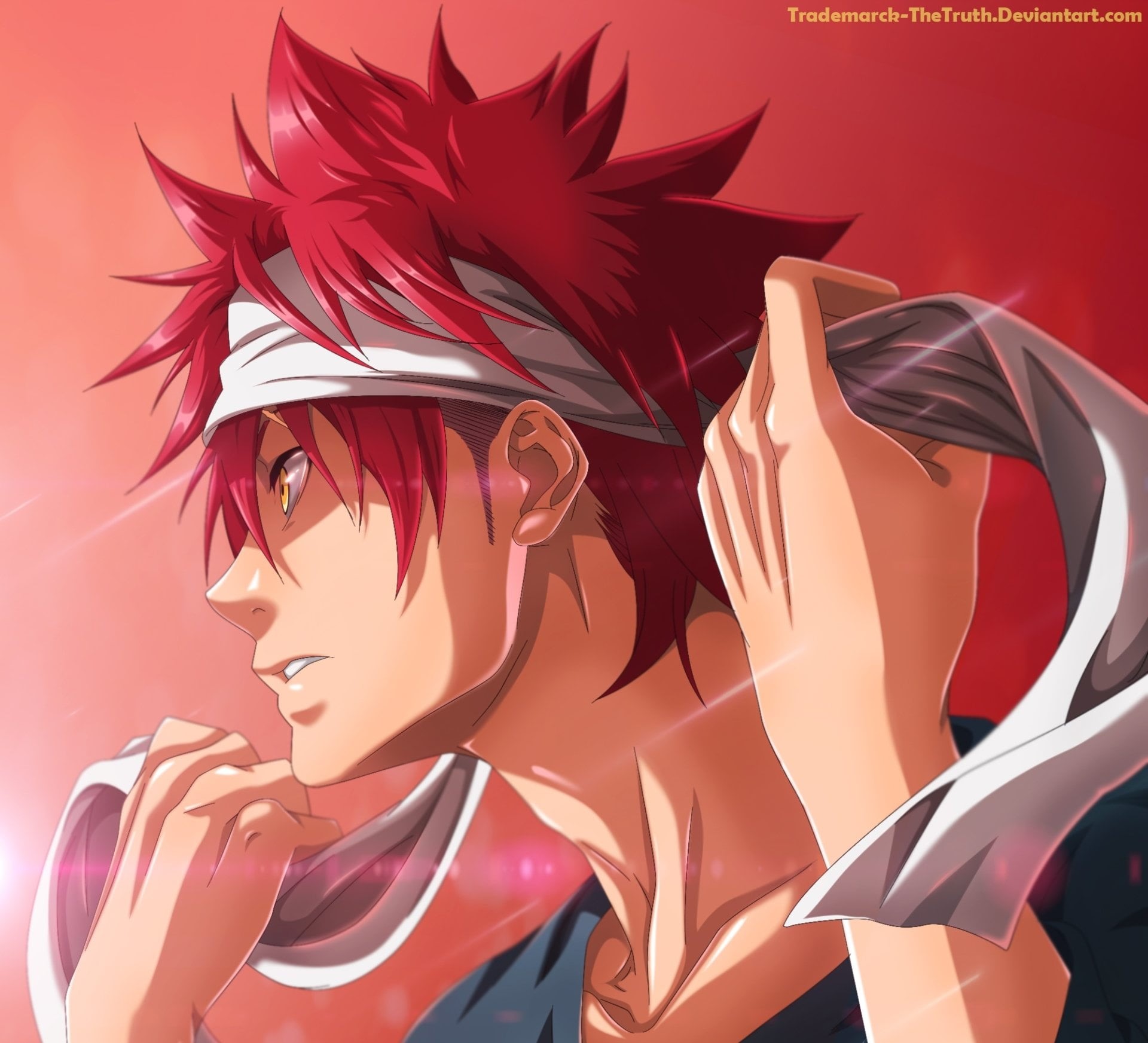 pattern, Anime, beauty, fashion, colored background, nature, 1080P, day, backgrounds, Food Wars: Shokugeki no Soma, flag, Sōma Yukihira, close-up, red, HD Wallpaper