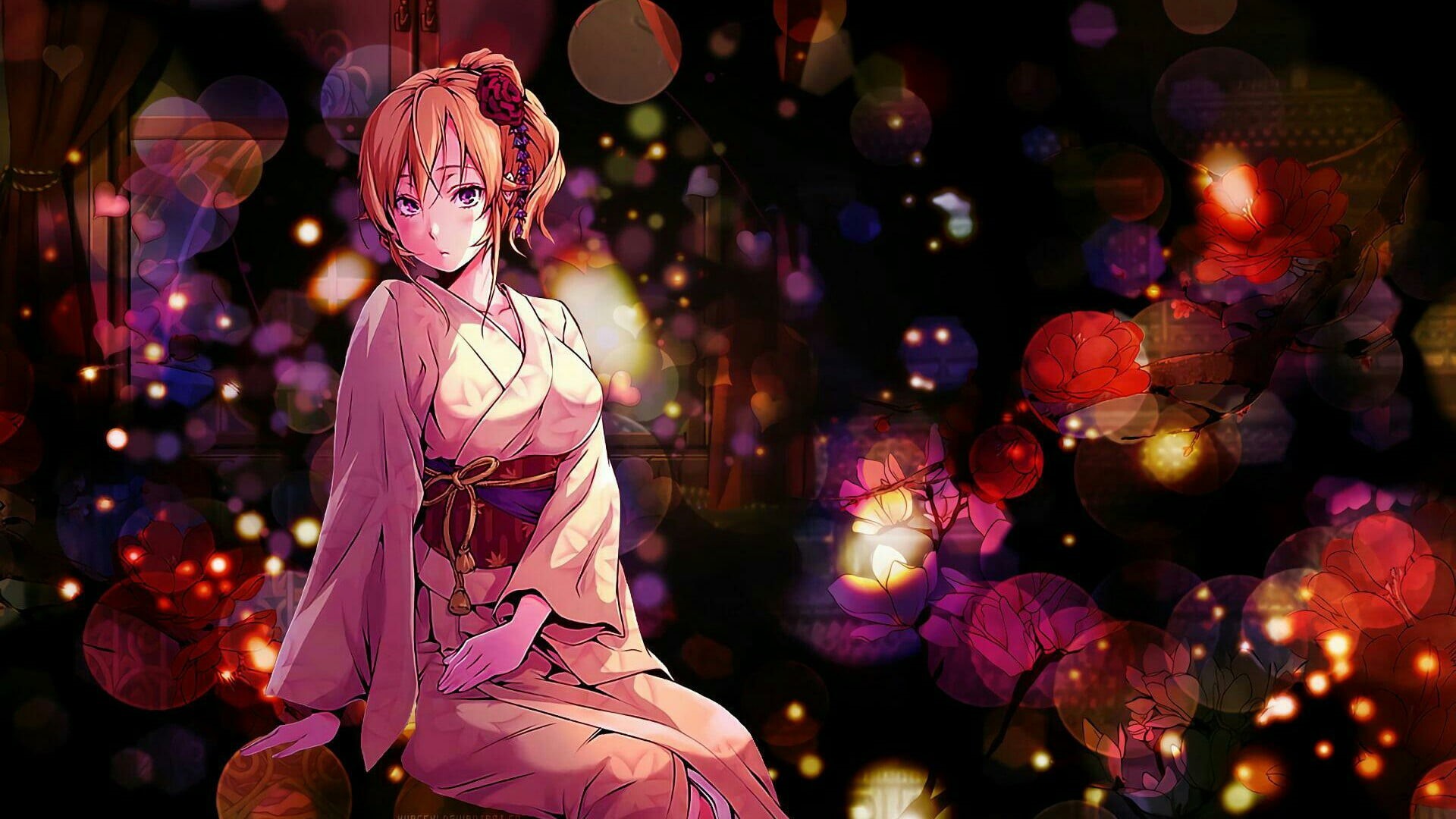 anime, erina, erina nakiri, art and craft, one person, 1080P, female likeness, representation, light, christmas lights, illuminated, purple, women, shokugeki no soma, HD Wallpaper
