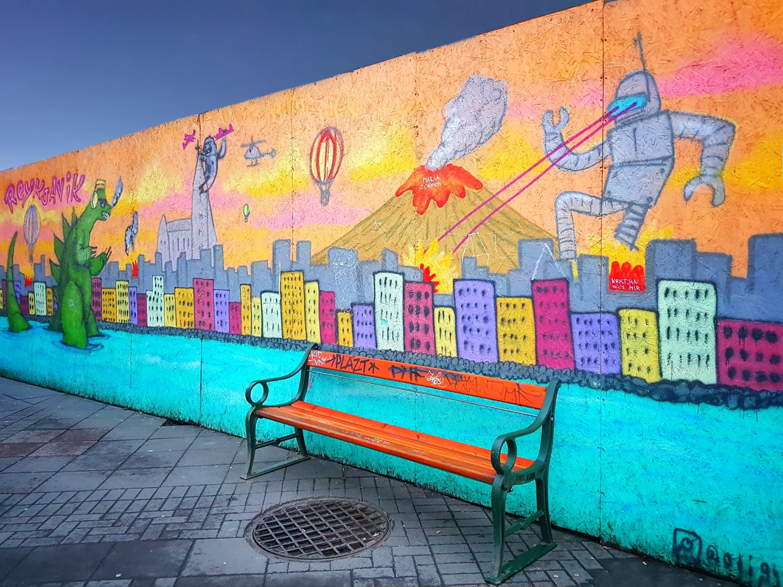 outdoors, hand painting, reykjavik, sky, seat, superhero, cartoon, graffiti art, ultraman, architecture, mural, painted, built structure, wall - building feature, HD Wallpaper