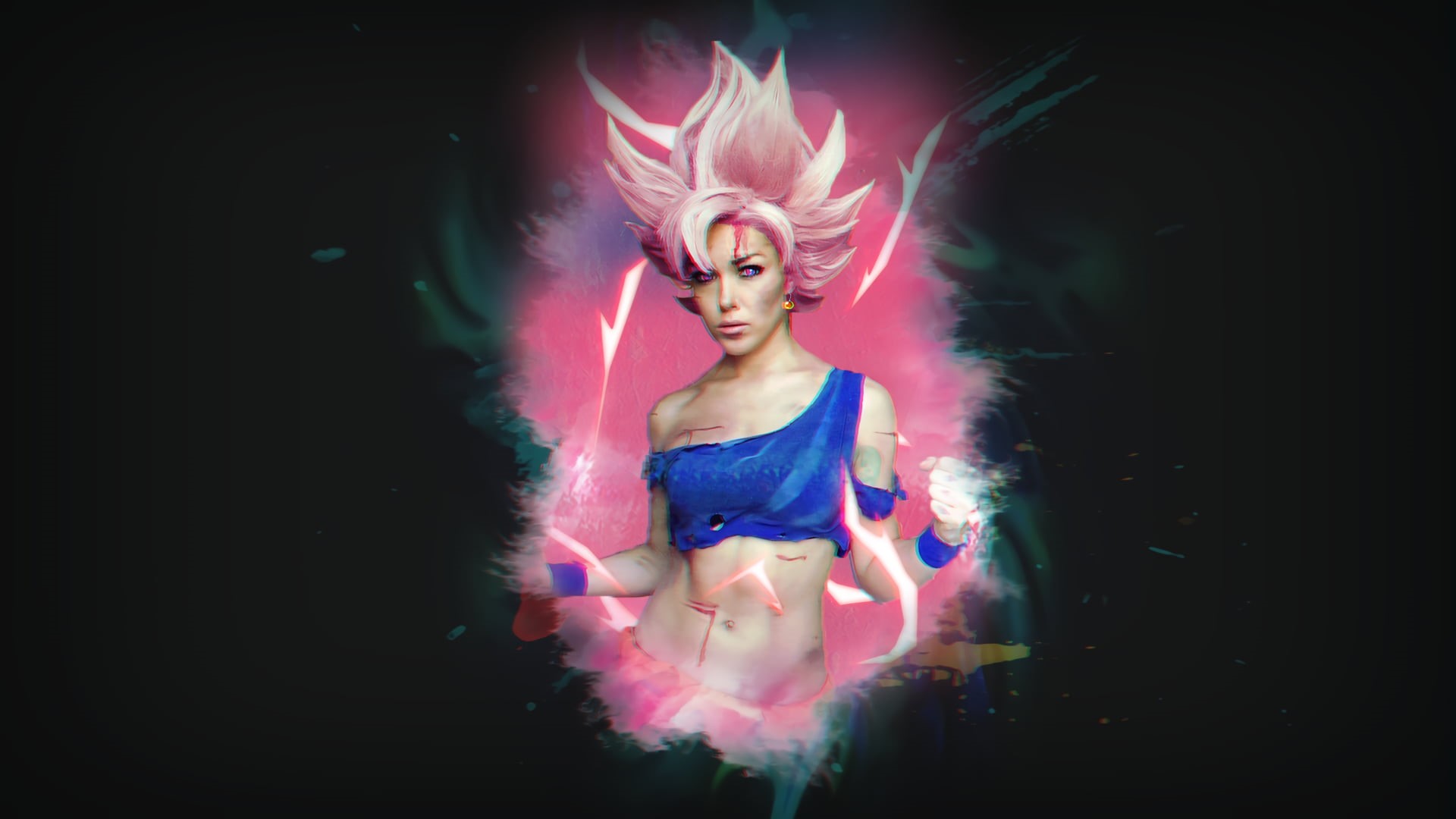 Dragon Ball, Son Goku, San Goku, 1080P, Dragon Ball Z, women, chromatic aberration, HD Wallpaper