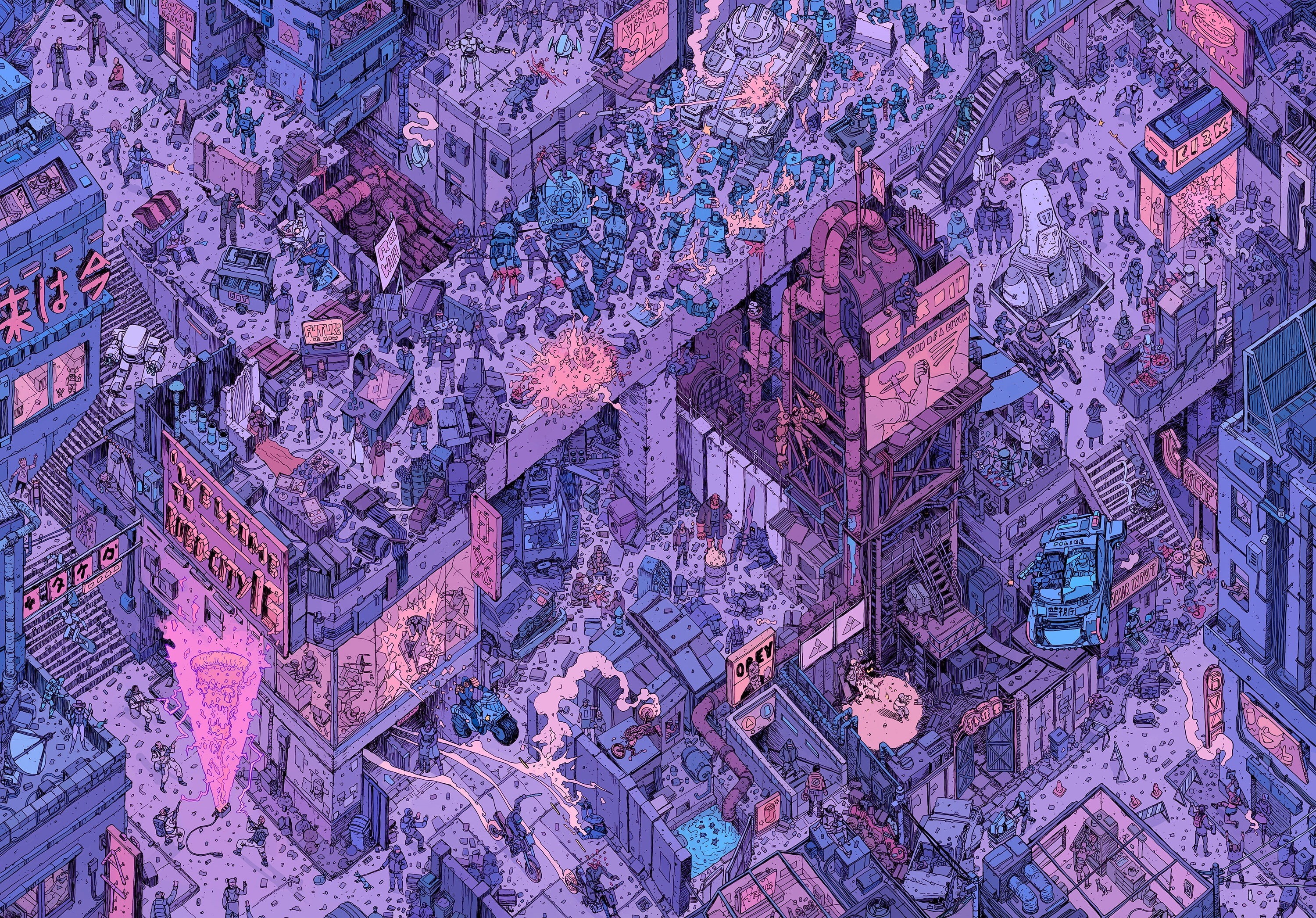 Teletubbies, RoboCop, Blade Runner, 2K, drawing, isometric, artwork, ed-209, Judge Dredd, Ghostbusters, HD Wallpaper