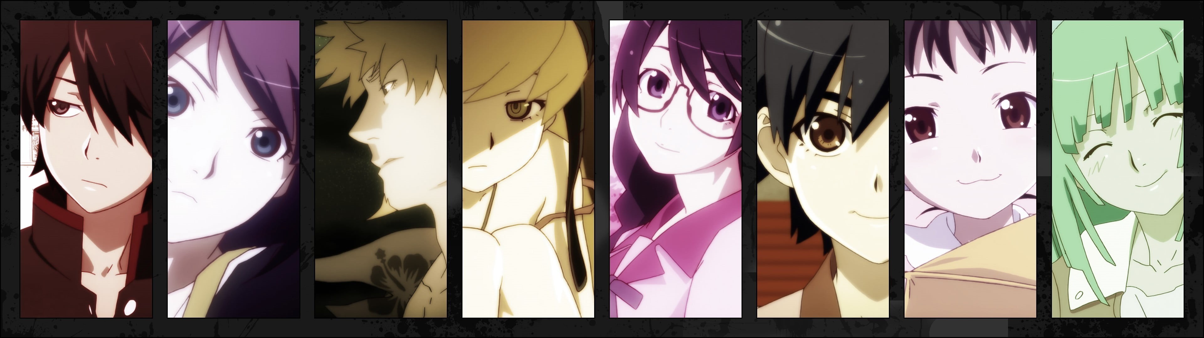computer Graphic, art, in a row, Monogatari Series, decoration, auto post production filter, full frame, wall - building feature, female likeness, indoors, HD Wallpaper