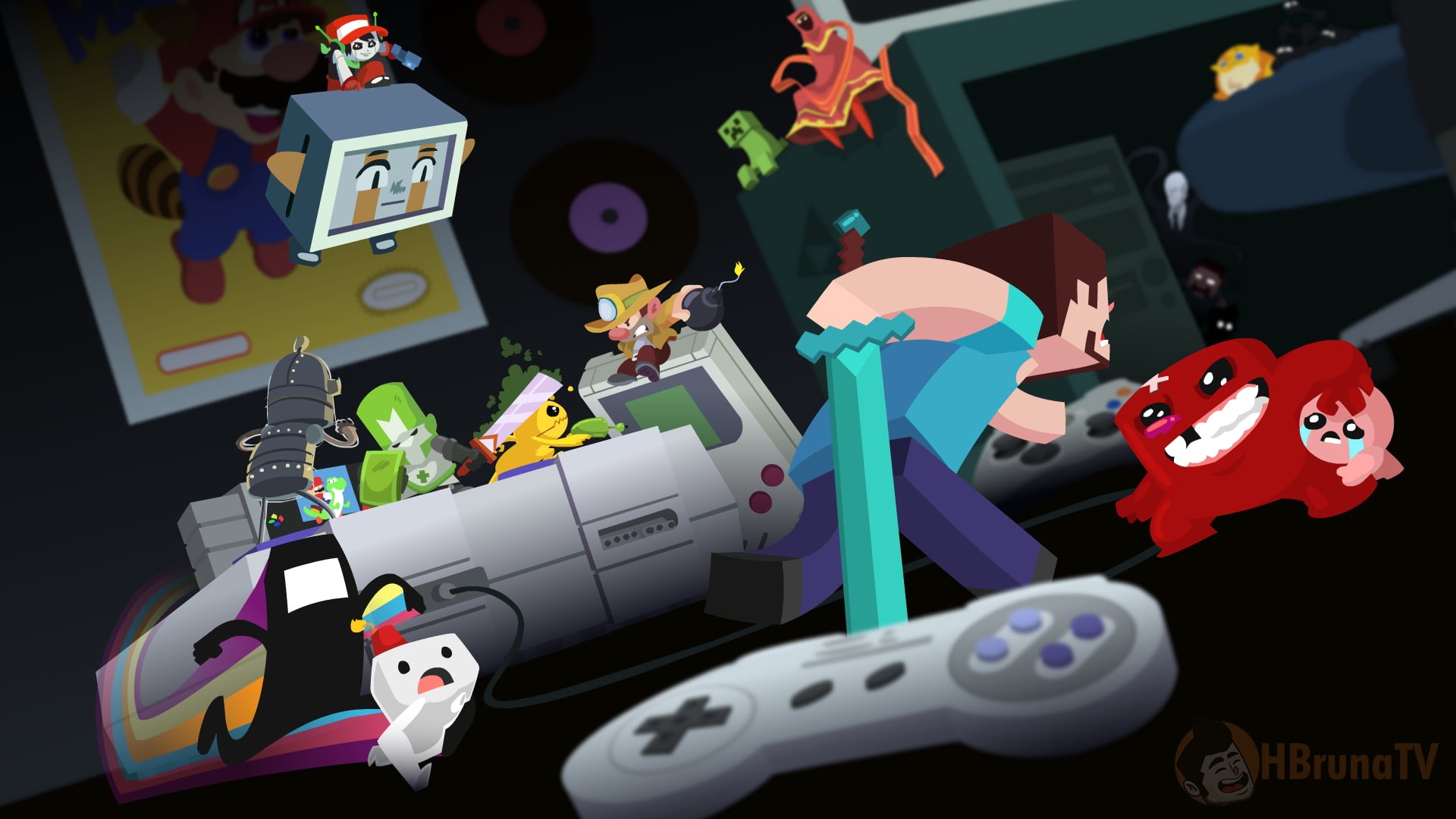high angle view, controllers, vector, multi colored, cave story, Super Nintendo, shape, GameBoy Color, 1080P, The Binding of Isaac, close-up, human representation, HD Wallpaper