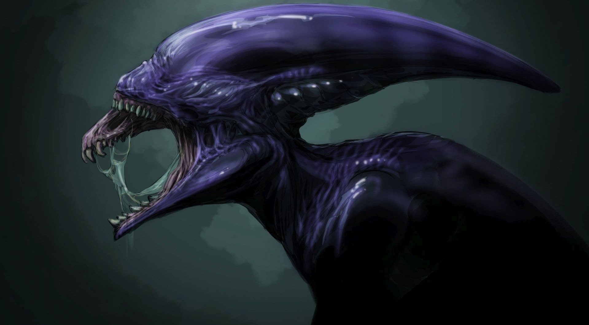 720P, sea, motion, animal themes, profile view, xenomorph artwork prometheus movie, close-up, animal representation, black color, purple, no people, representation, HD Wallpaper