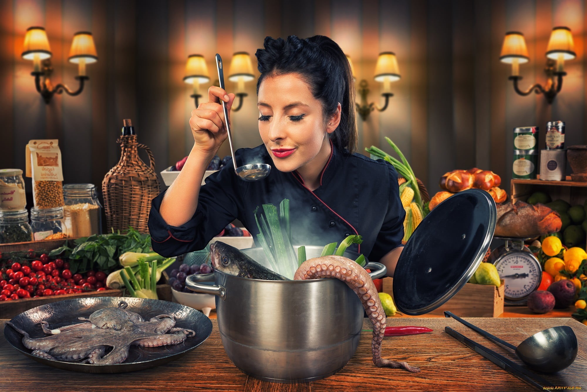holding, 1080P, real people, octopus, retail, wellbeing, young adult, adult, food and drink, business, occupation, one person, freshness, cooking, healthy eating, HD Wallpaper