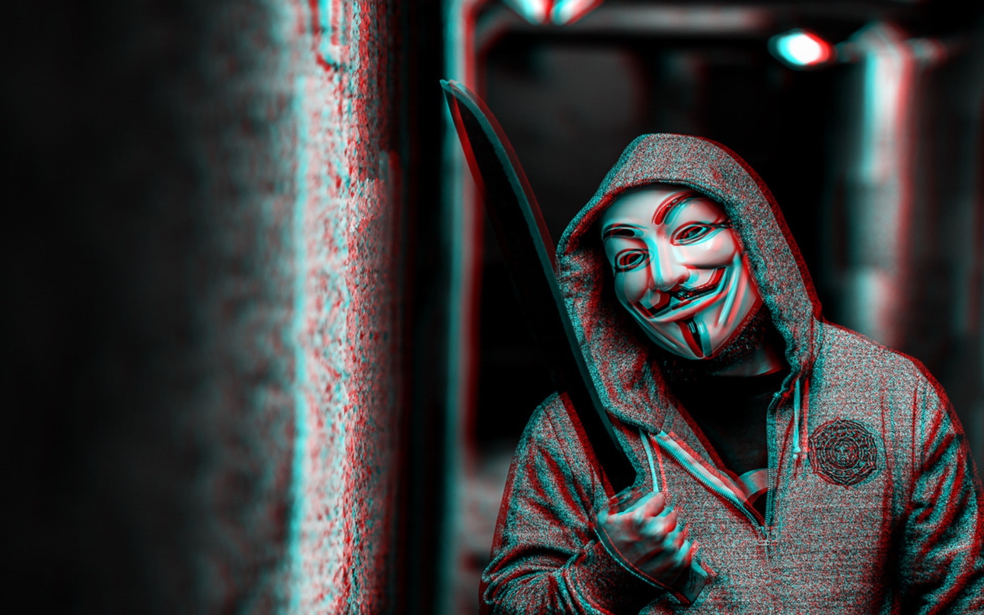 Anonymous, young adult, red, clothing, religion, art and craft, emotion, human face, front view, indoors, 1080P, selective focus, representation, V for Vendetta, HD Wallpaper