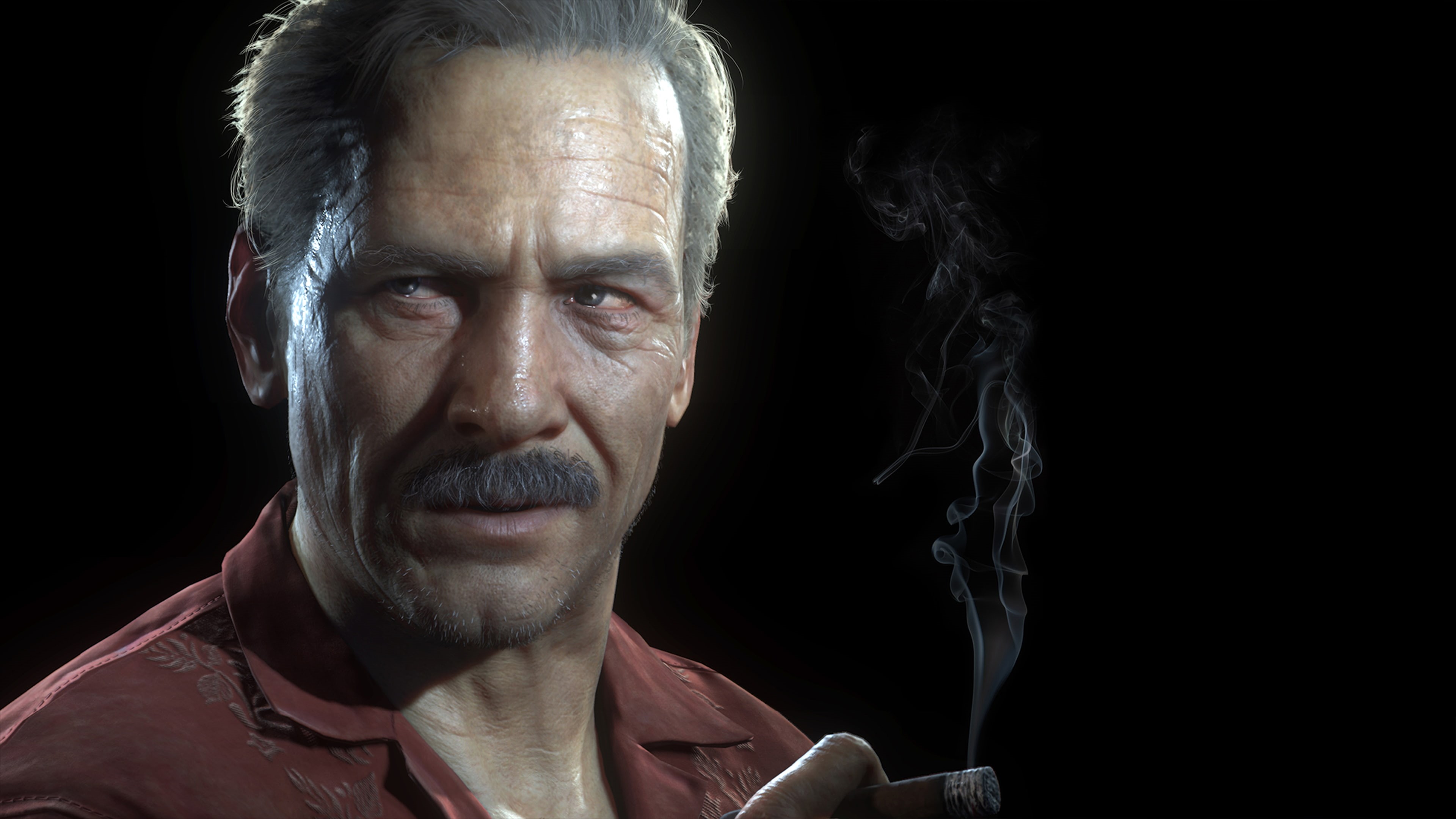 anger, front view, Sullivan, men, Victor Sullivan, Uncharted 4: A Thiefs End, serious, negative emotion, emotion, 4K, indoors, studio shot, black background, HD Wallpaper