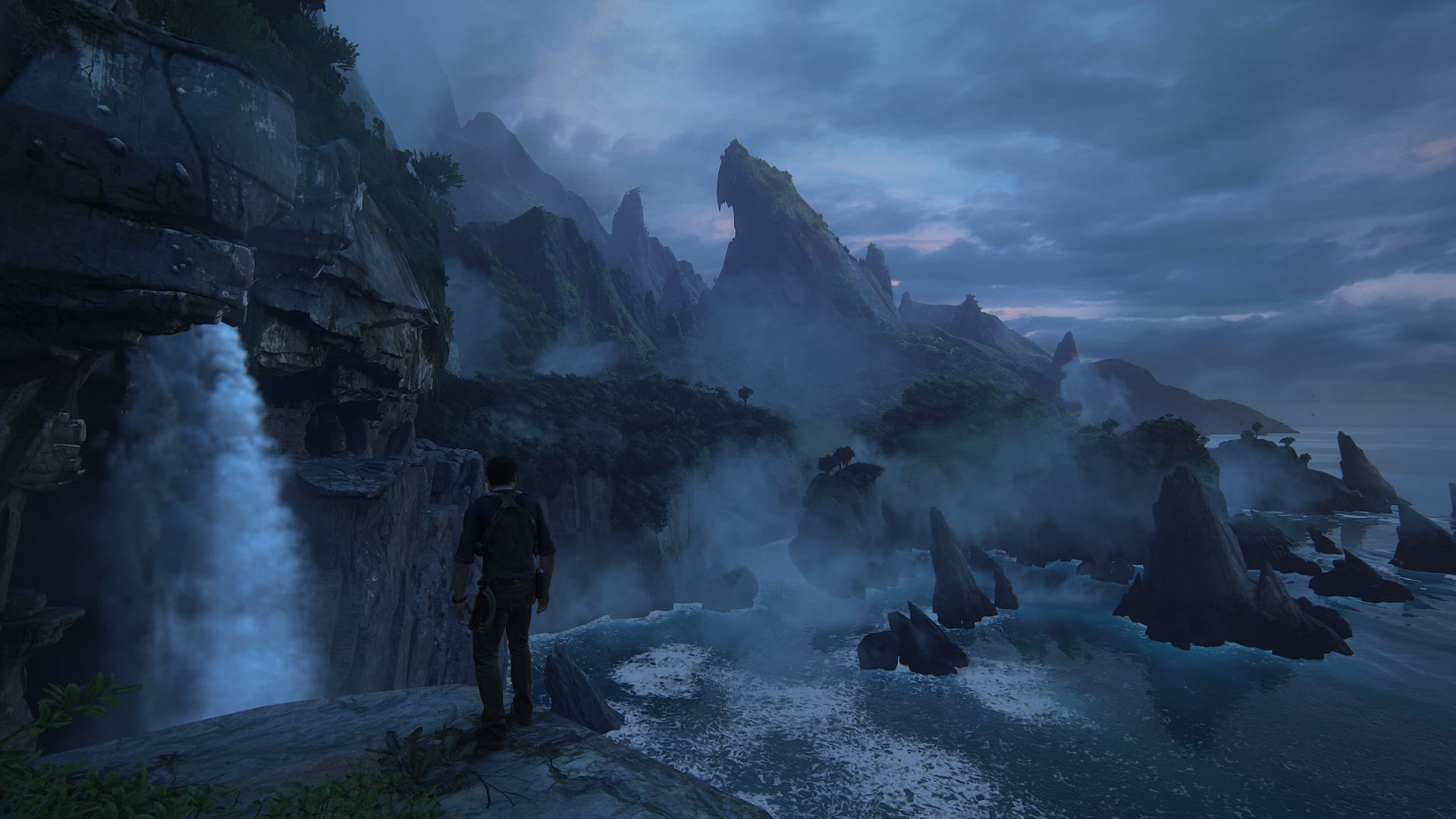 rocks, Playstation 4, Uncharted 4: A Thiefs End, jungle, Nathan Drake, dawn, Naughty Dog, island, 1080P, HD Wallpaper