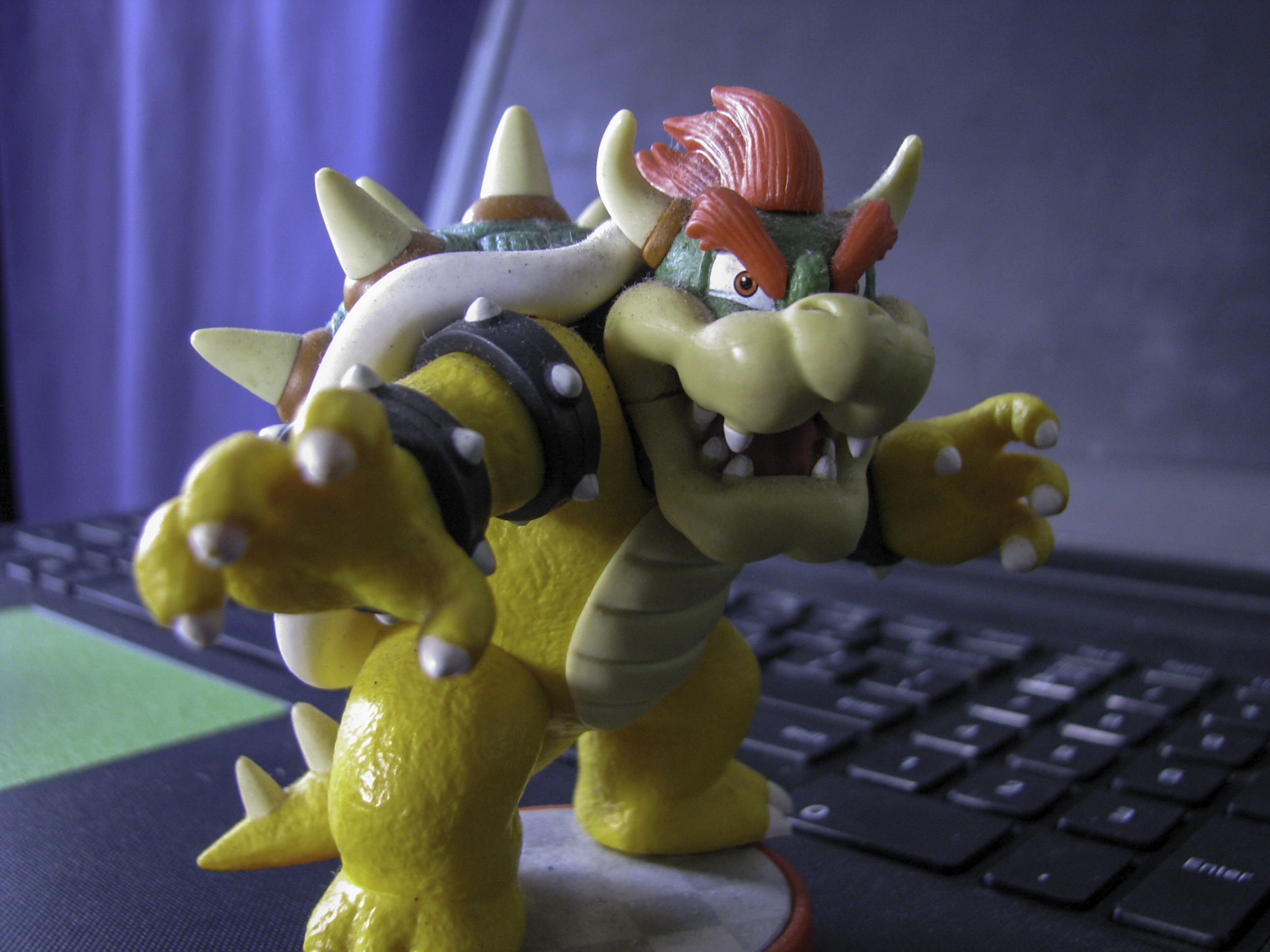 creativity, keyboard, 2K, no people, representation, figurine, close-up, indoors, flowering plant, Super Mario, Toy, computer, communication, bowser, flower, HD Wallpaper