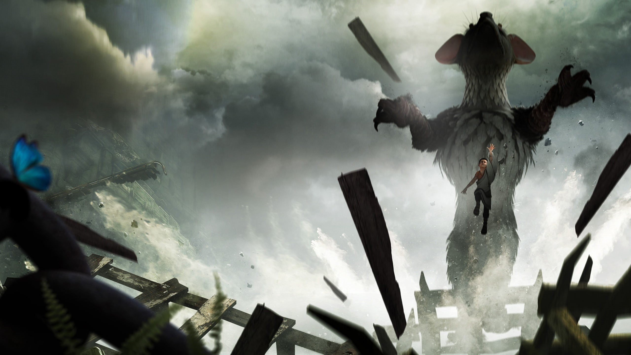architecture, games, day, celebration, the last guardian, artwork, weapon, sky, digital composite, smoke - physical structure, motion, two people, cloud - sky, HD Wallpaper