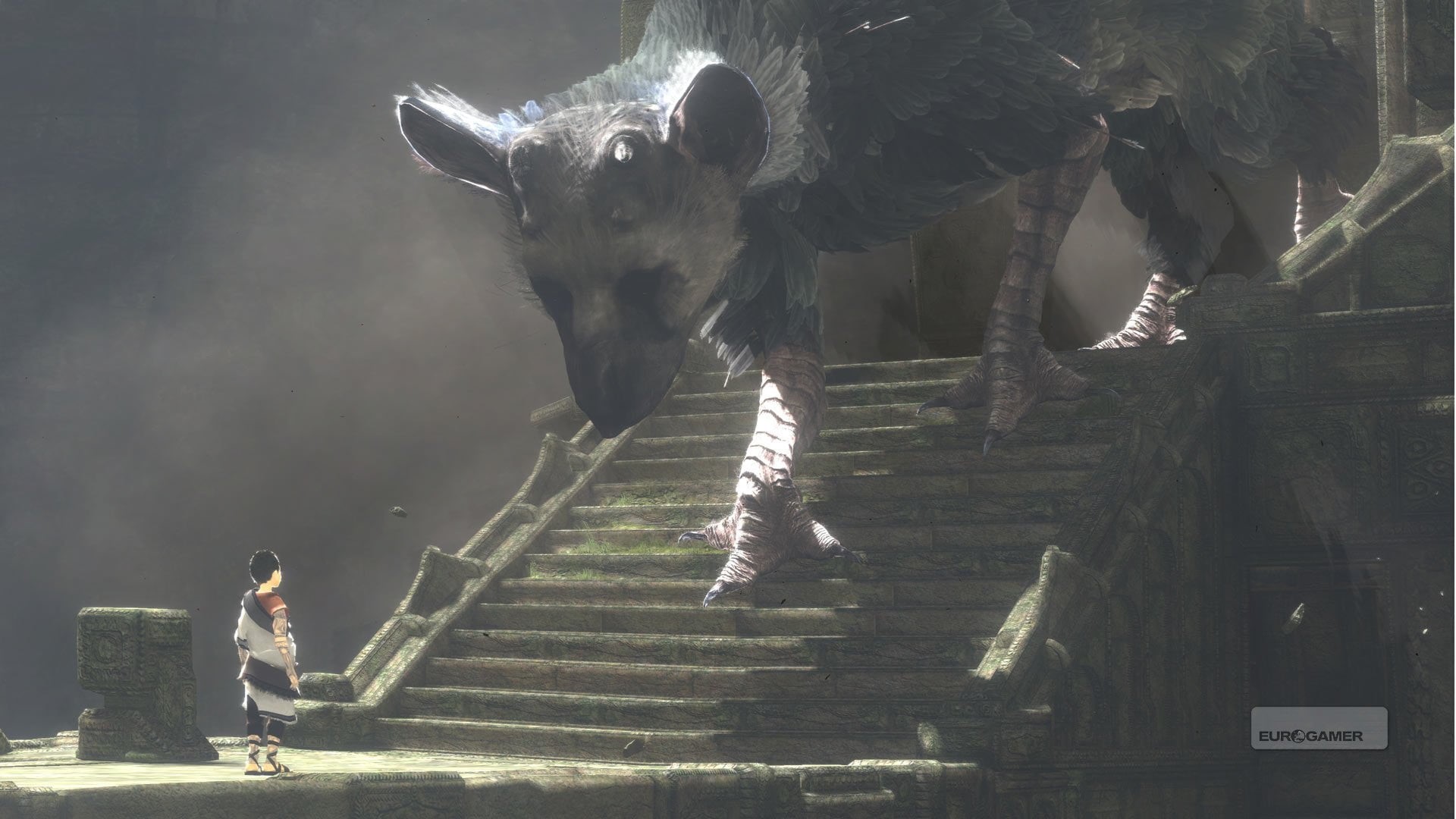 animal wildlife, animals in the wild, domestic animals, mammal, Video Game, one animal, vertebrate, The Last Guardian, staircase, pets, day, architecture, HD Wallpaper