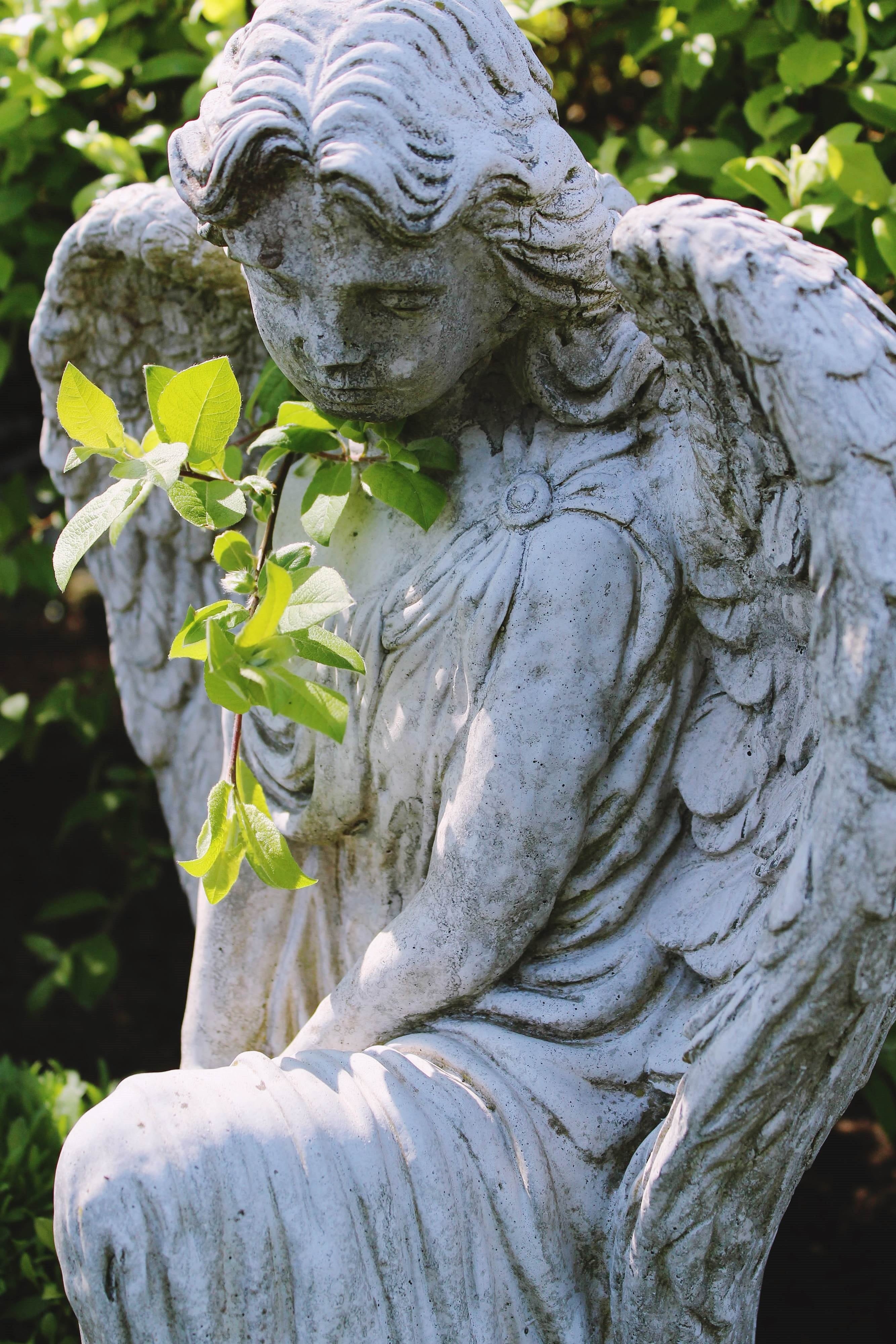 guardian angel, peaceful, park, mourning, religion, symbol, tomb, memory, day, focus on foreground, close-up, stone material, outdoors, holy, sculpture, Phone HD Wallpaper