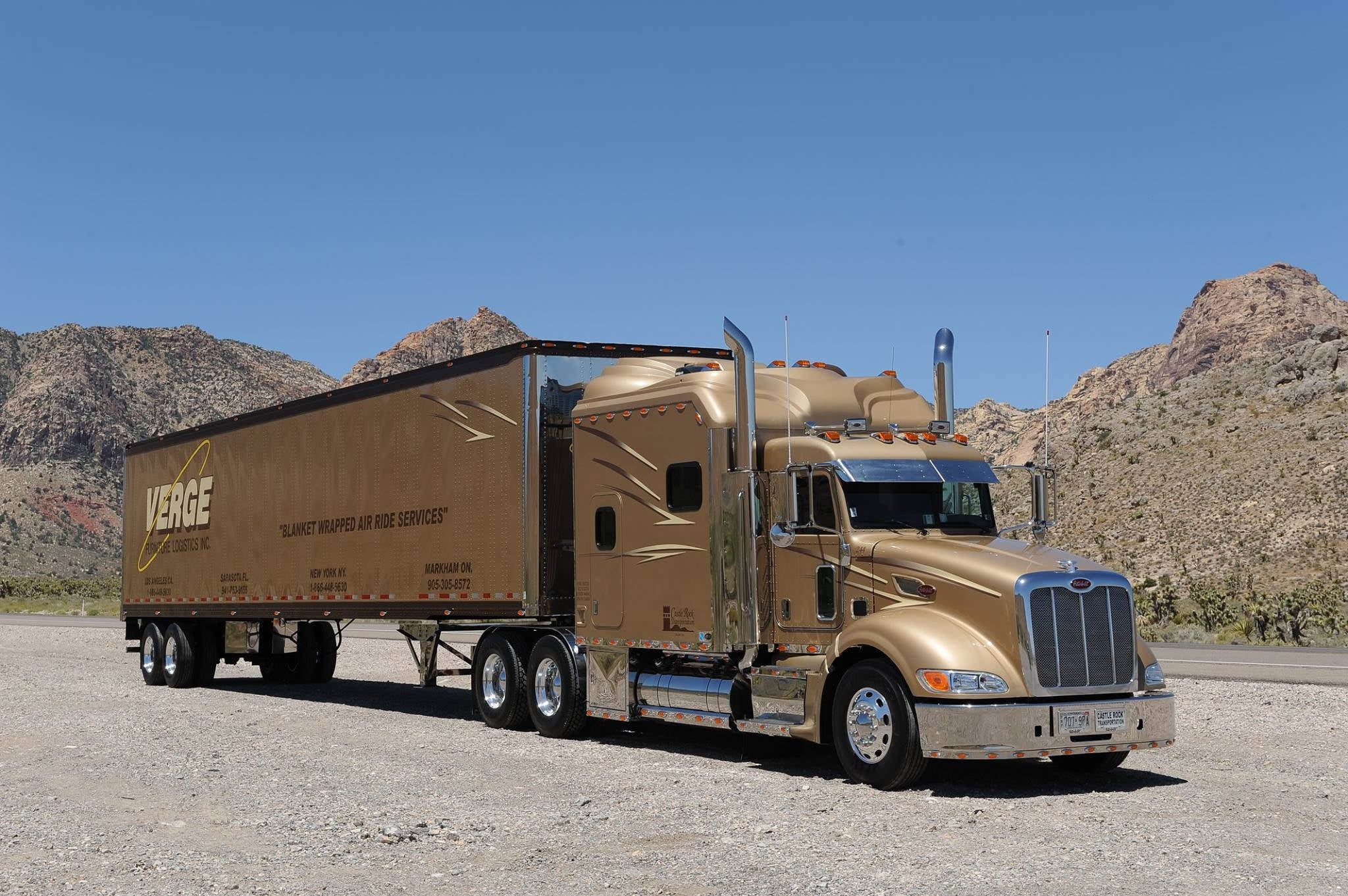 semi-truck, sky, stationary, commercial land vehicle, 1080P, blue, truck, business, land vehicle, rig, copy space, day, no people, brown, clear sky, transportation, HD Wallpaper