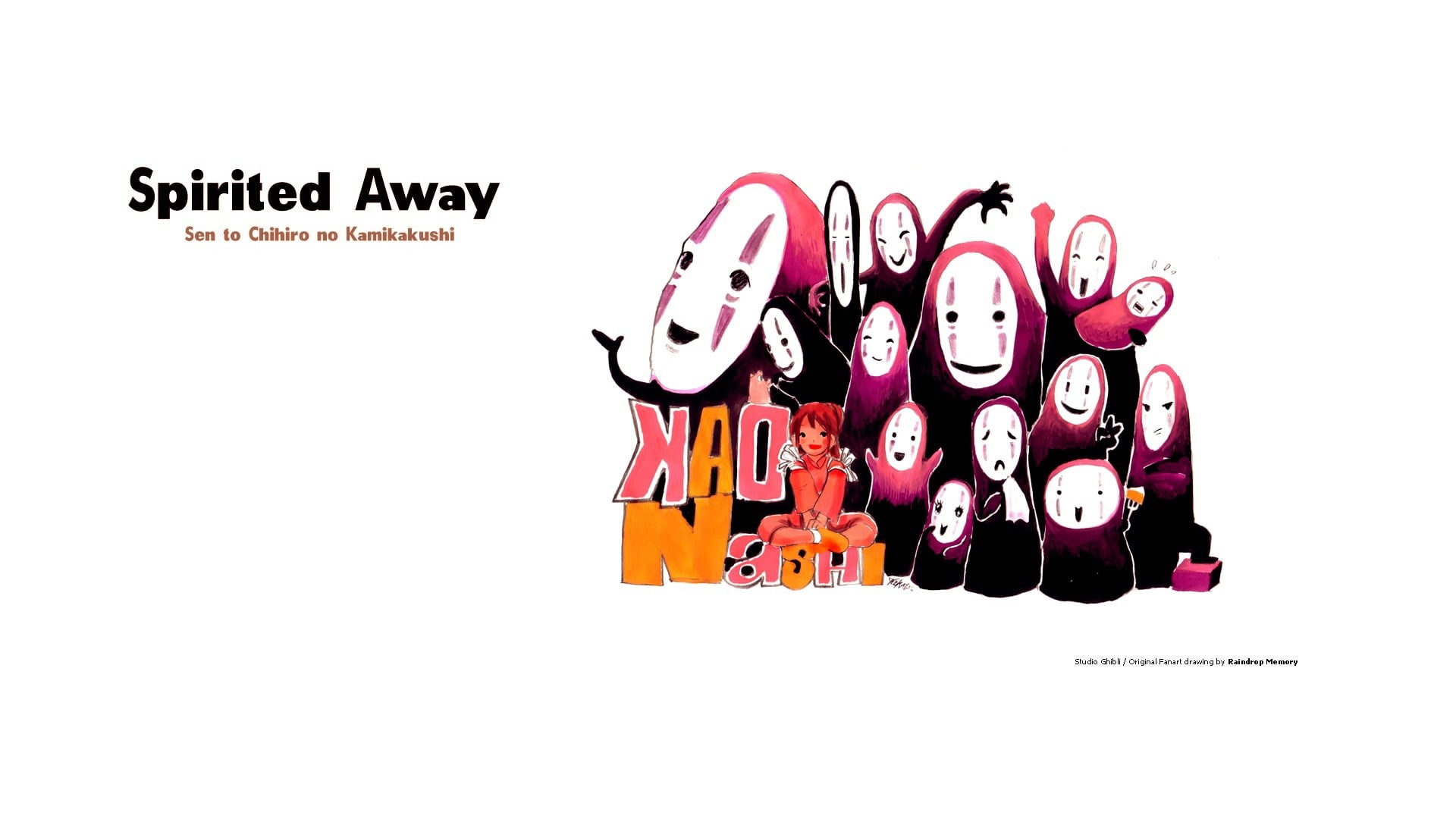 family, faceless, Spirited Away, kaonashi, emotions, mask, white background, 1080P, Chihiro, HD Wallpaper