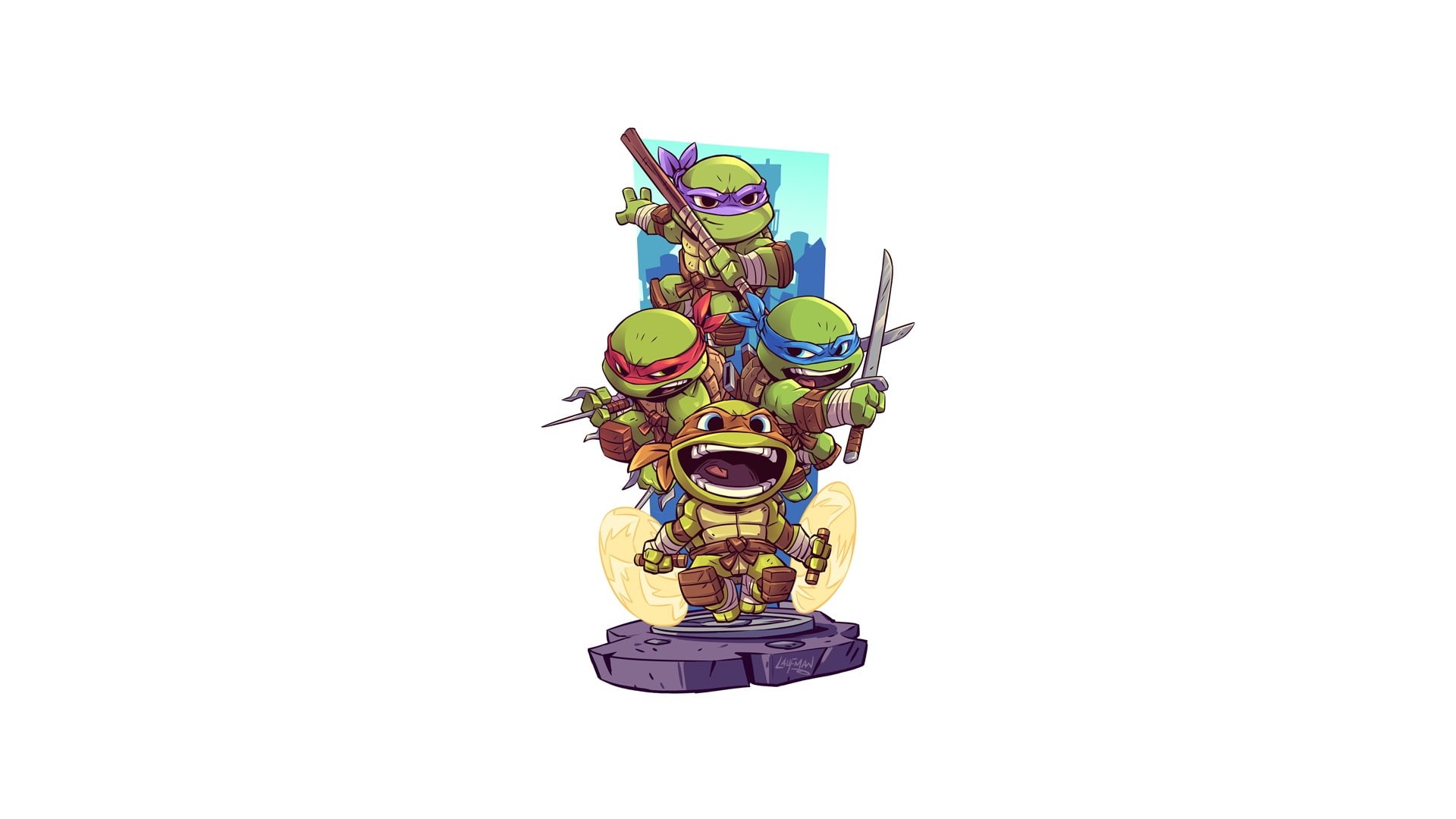 white background, 1080P, Teenage Mutant Ninja Turtles, simple background, artwork, HD Wallpaper