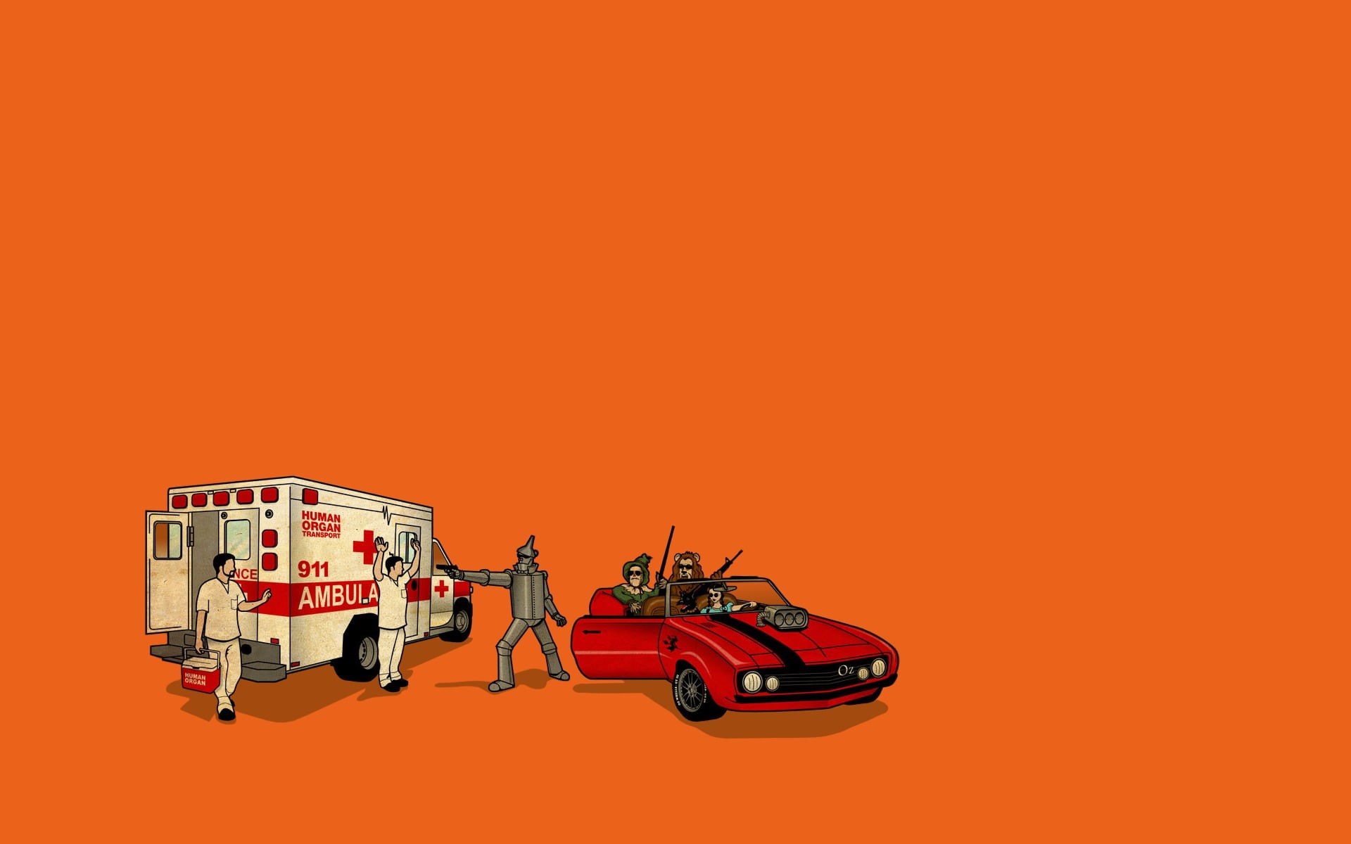 mode of transportation, high angle view, travel, The Wizard of Oz, ambulance, land vehicle, toy, colored background, nature, motor vehicle, illustration, HD Wallpaper
