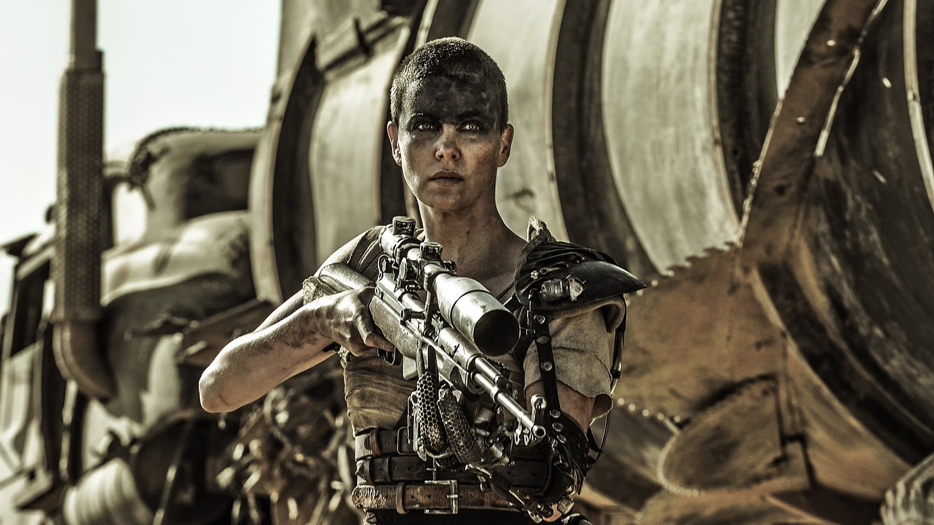 one person, looking at camera, brown, military, clothing, scopes, contemplation, Mad Max: Fury Road, uniform, portrait, machine gun, armed forces, 1080P, HD Wallpaper