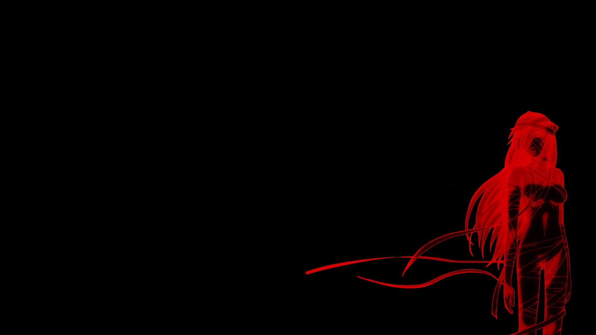 anime girls, no people, 1080P, Elfen Lied, night, nature, sky, anime, motion, low angle view, abstract, close-up, cut out, creativity, red, black background, HD Wallpaper