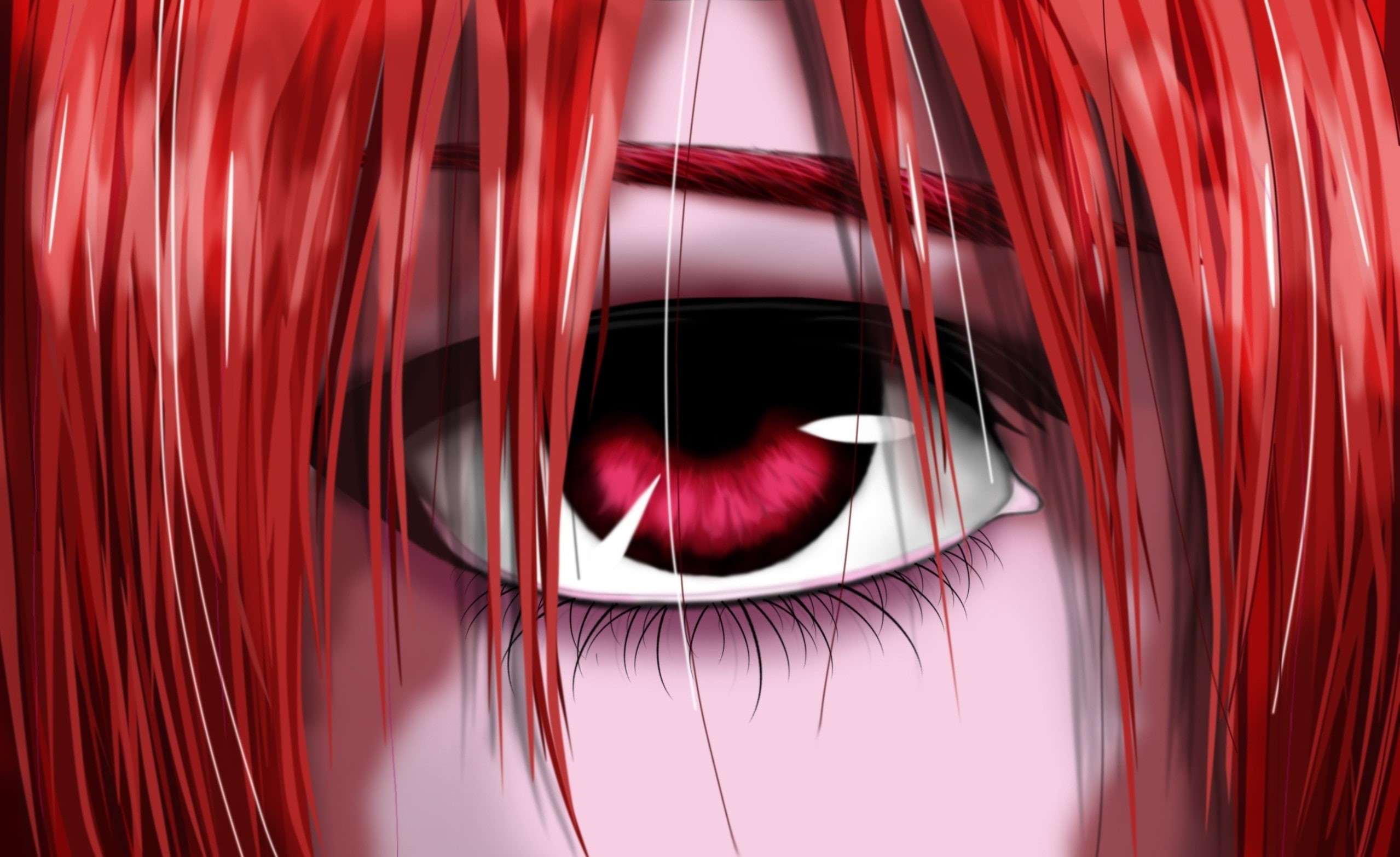 emotion, pattern, people, close-up, eye, elfen lied lucy, reflection, indoors, textured, 1080P, full frame, studio shot, body part, backgrounds, women, HD Wallpaper