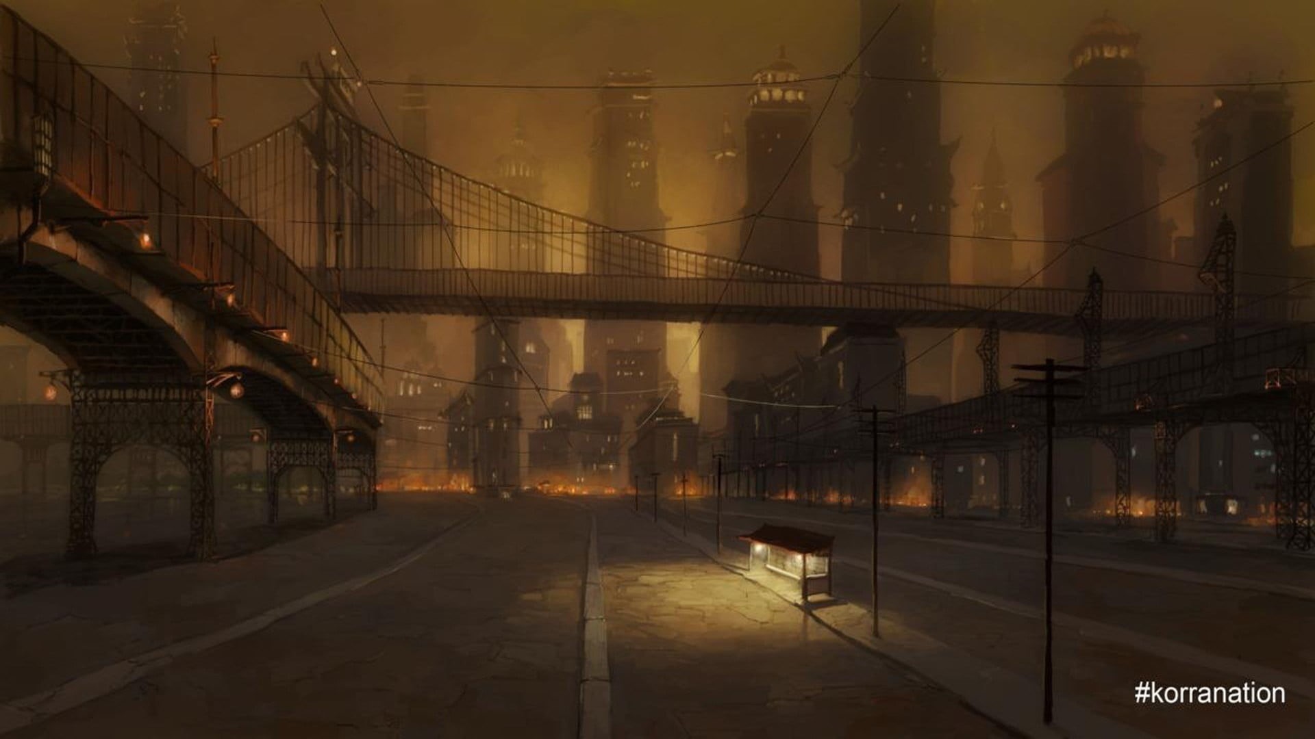 night, connection, Korra, direction, 1080P, cable, nature, road, street, bridge, Republic City, the way forward, building exterior, city, The Legend of Korra, HD Wallpaper
