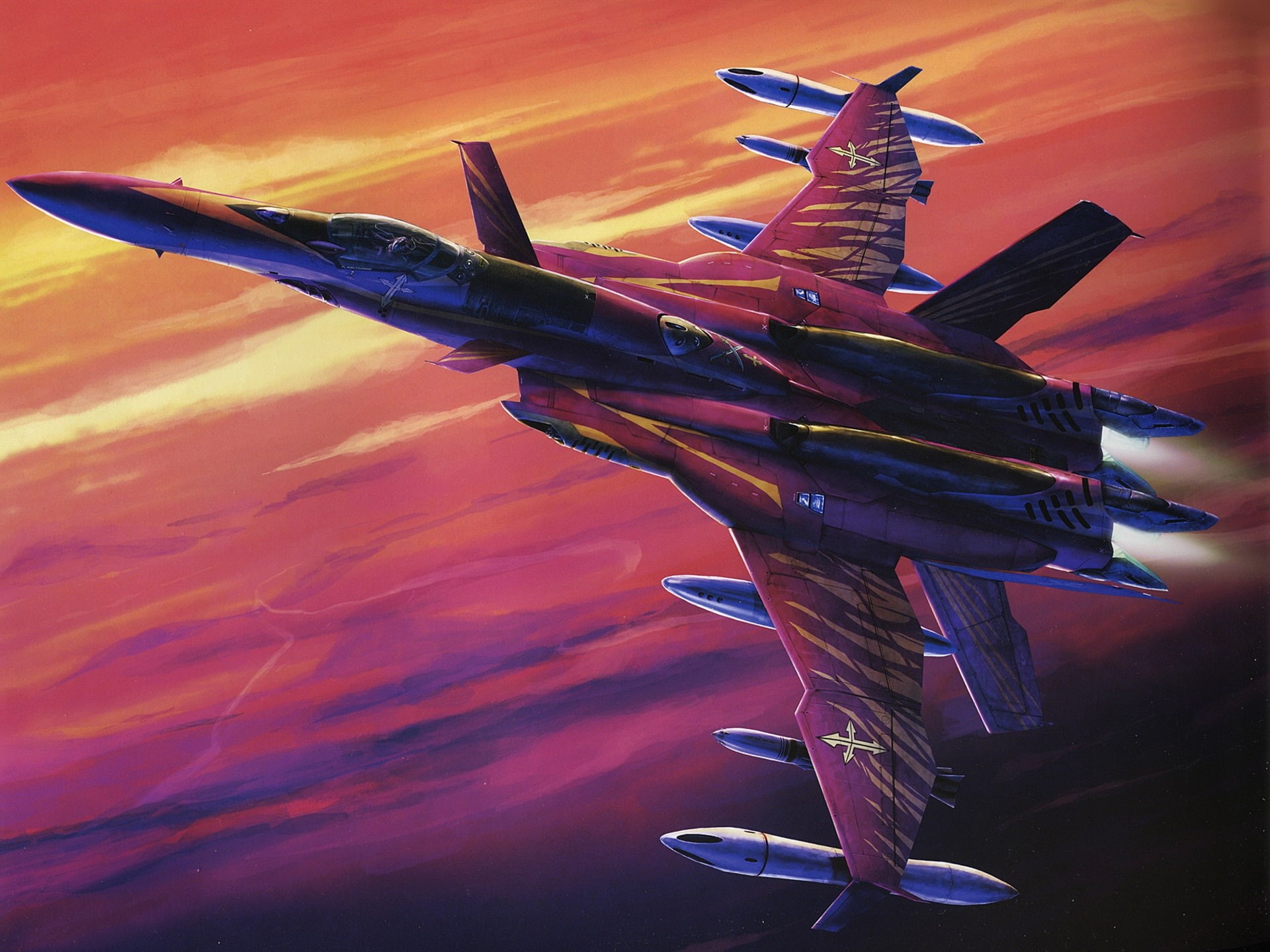 Macross, Fighter, Sky, 1080P, Red, HD Wallpaper