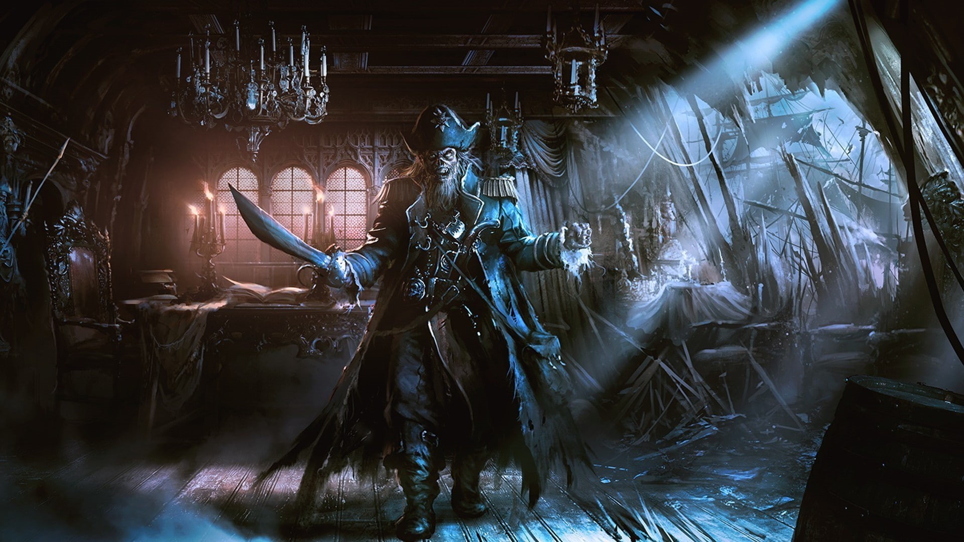 creativity, architecture, blurred motion, three quarter length, night, occupation, mid adult, clothing, digital composite, long exposure, one person, artwork fantasy art pirates dead ship ghost, HD Wallpaper