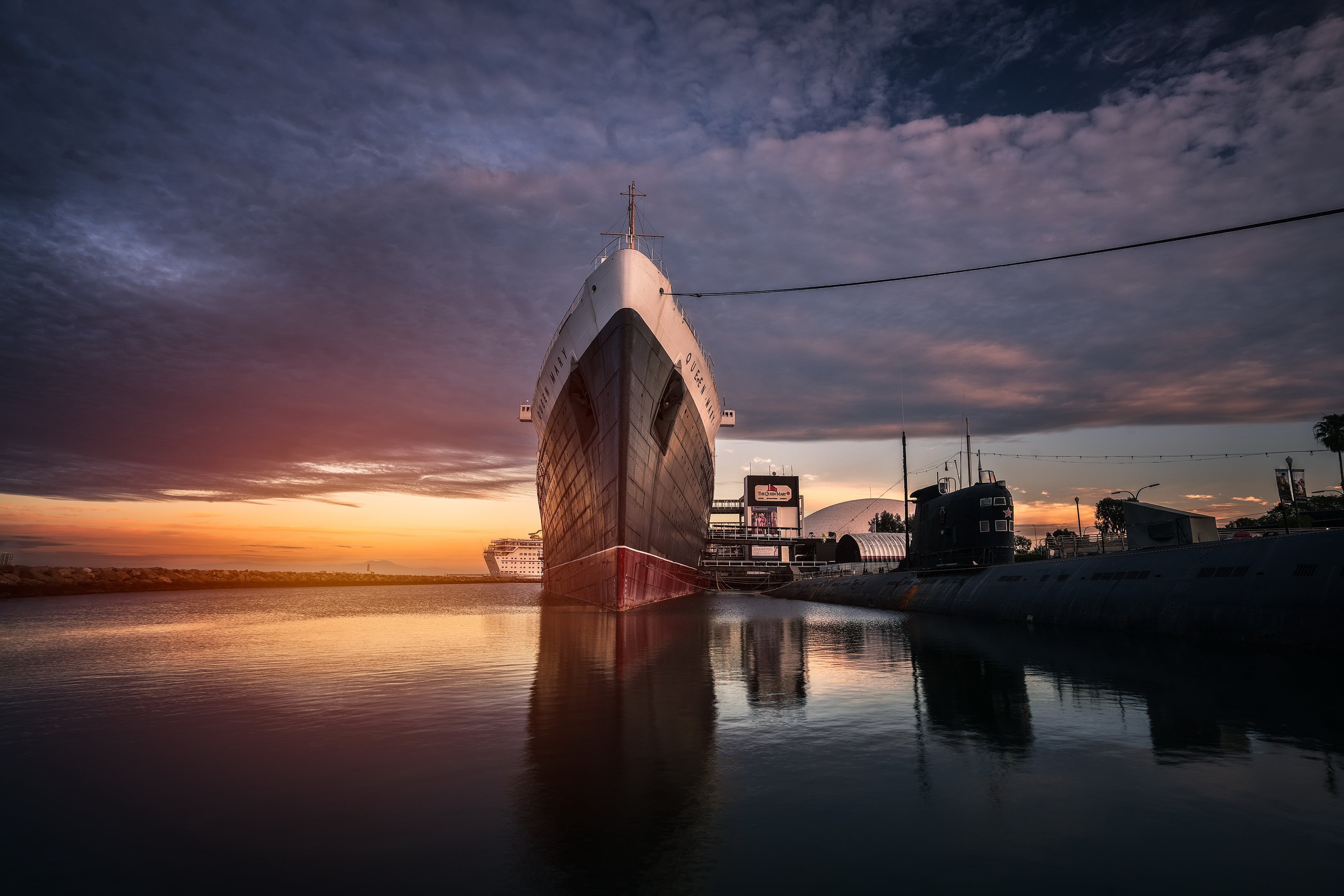 Queen Mary, Long Beach, ghost ship, 2K, ship, HD Wallpaper