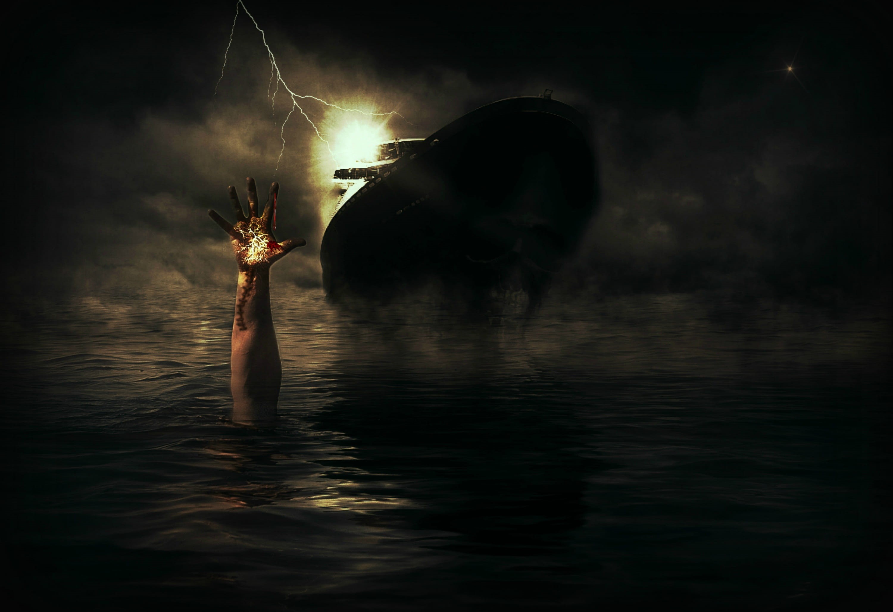 thunderstorm, real people, arms raised, lake, arts culture and entertainment, reflection, atmosphere, flashes, surreal, nature, one person, fantasy, hand, HD Wallpaper