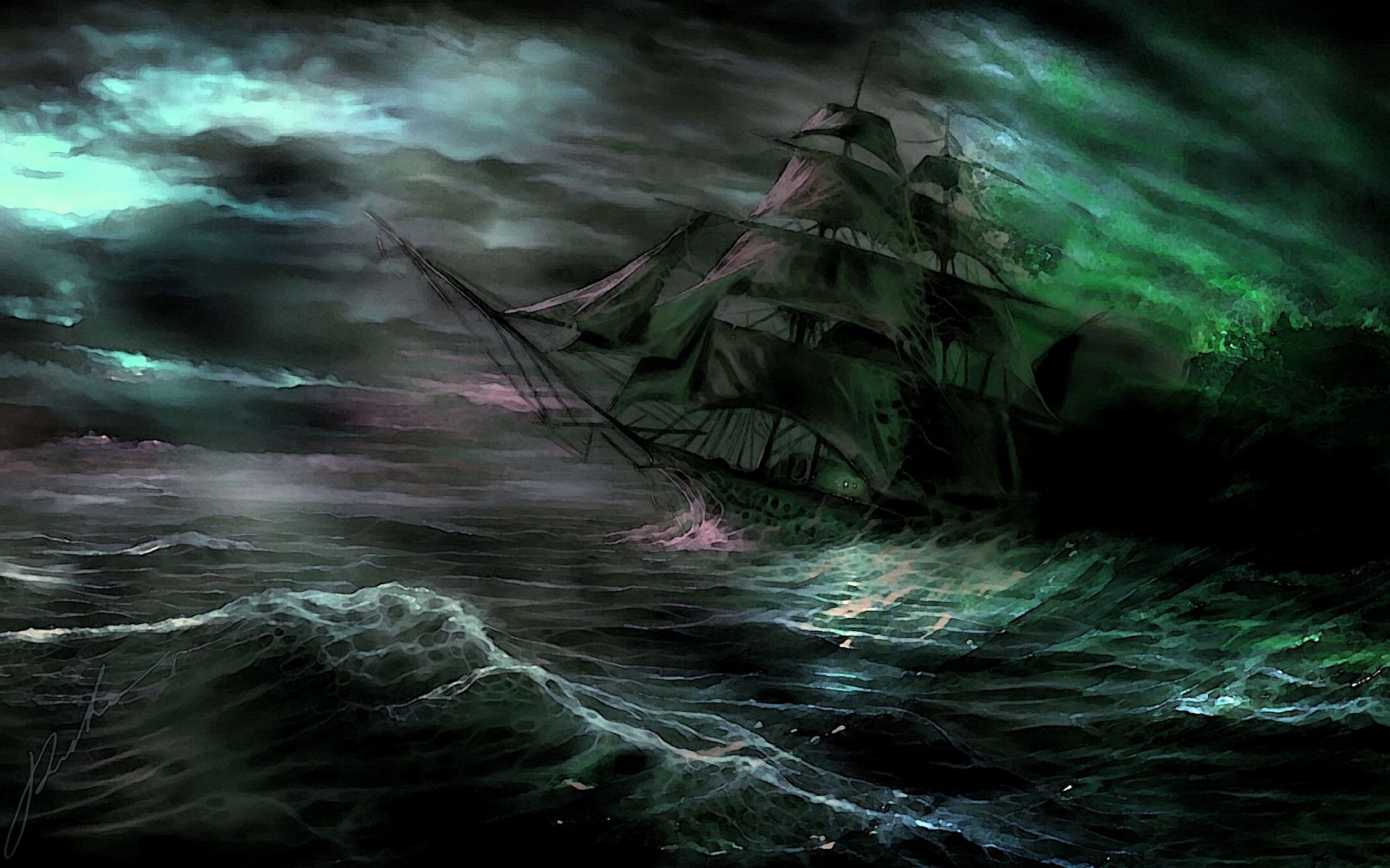 ship, scenics - nature, no people, water, waves, ocean, blurred motion, outdoors, growth, Ghost, storm, motion, fantasy, sky, power in nature, cloud - sky, HD Wallpaper