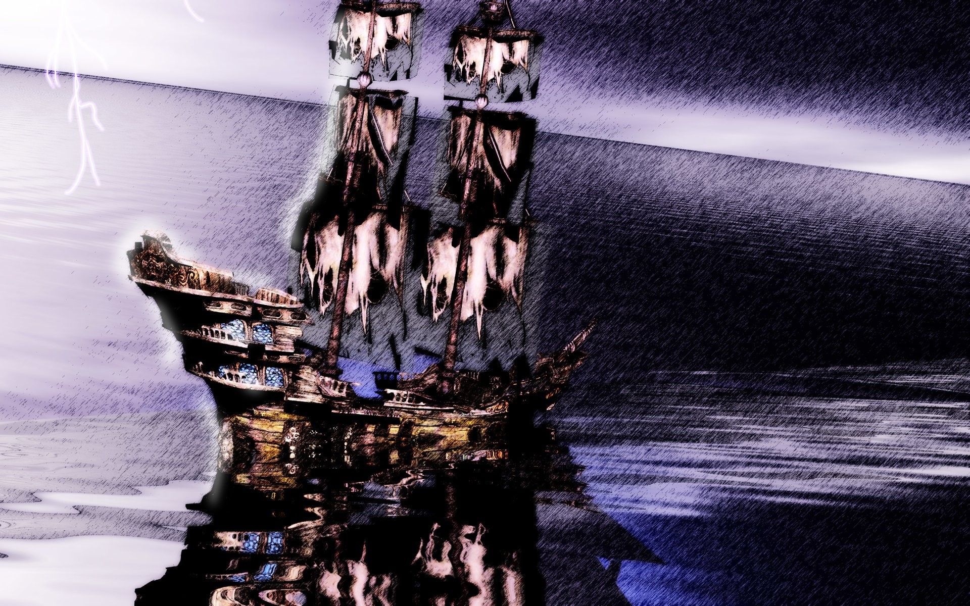 Ghost, Scary, Dark, Purple, 1080P, Ship, Spooky, HD Wallpaper