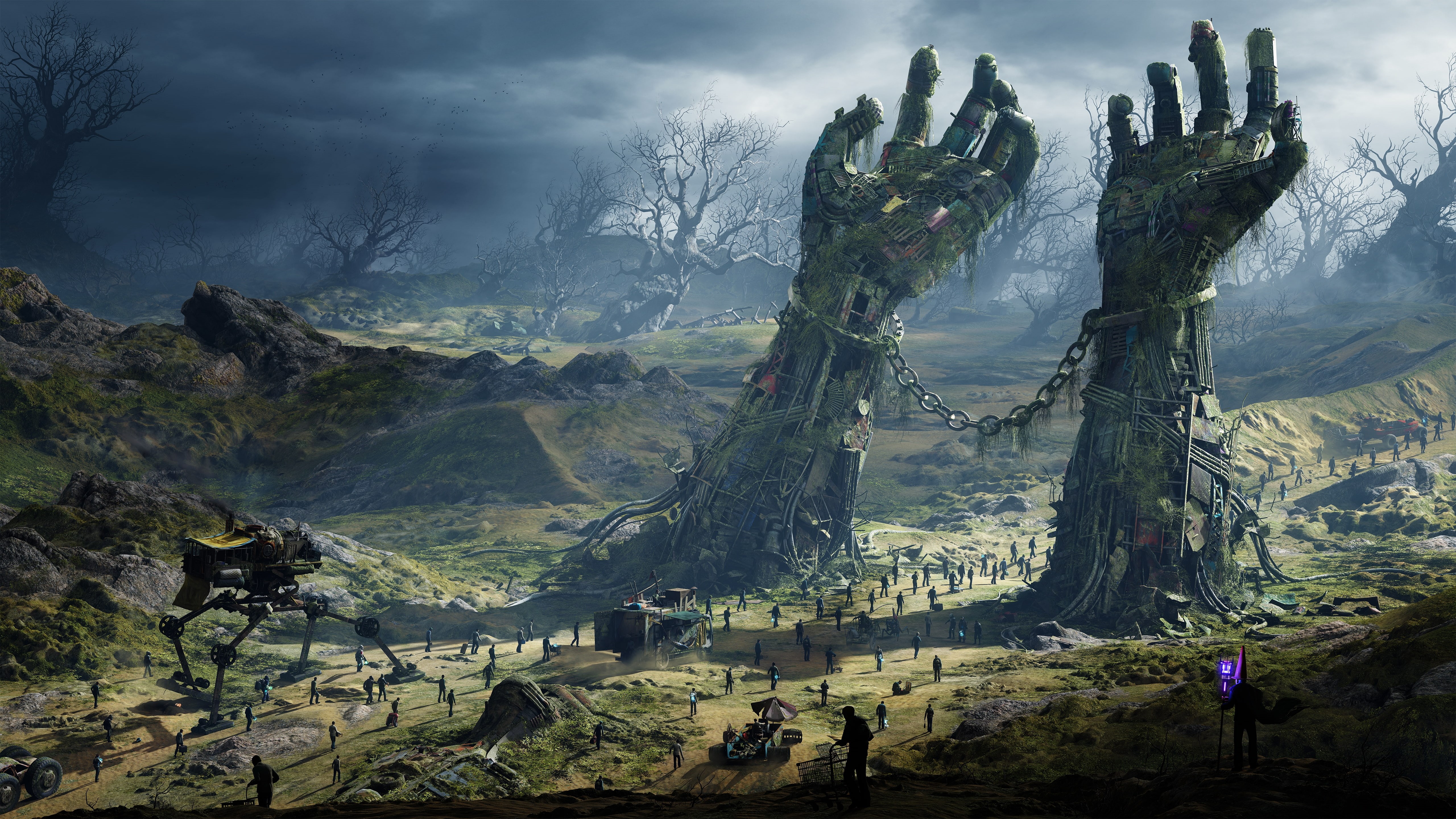 sci-fi, tranquil scene, chain, gmod, scenics - nature, beauty in nature, cloud - sky, sky, people, mountain range, artwork, environment, 5K, formation, HD Wallpaper